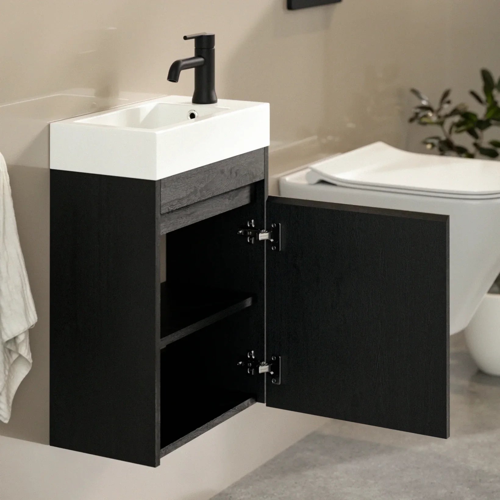Toiletmøbel Vivo - 40cm - Sort eg - Hvid Vask