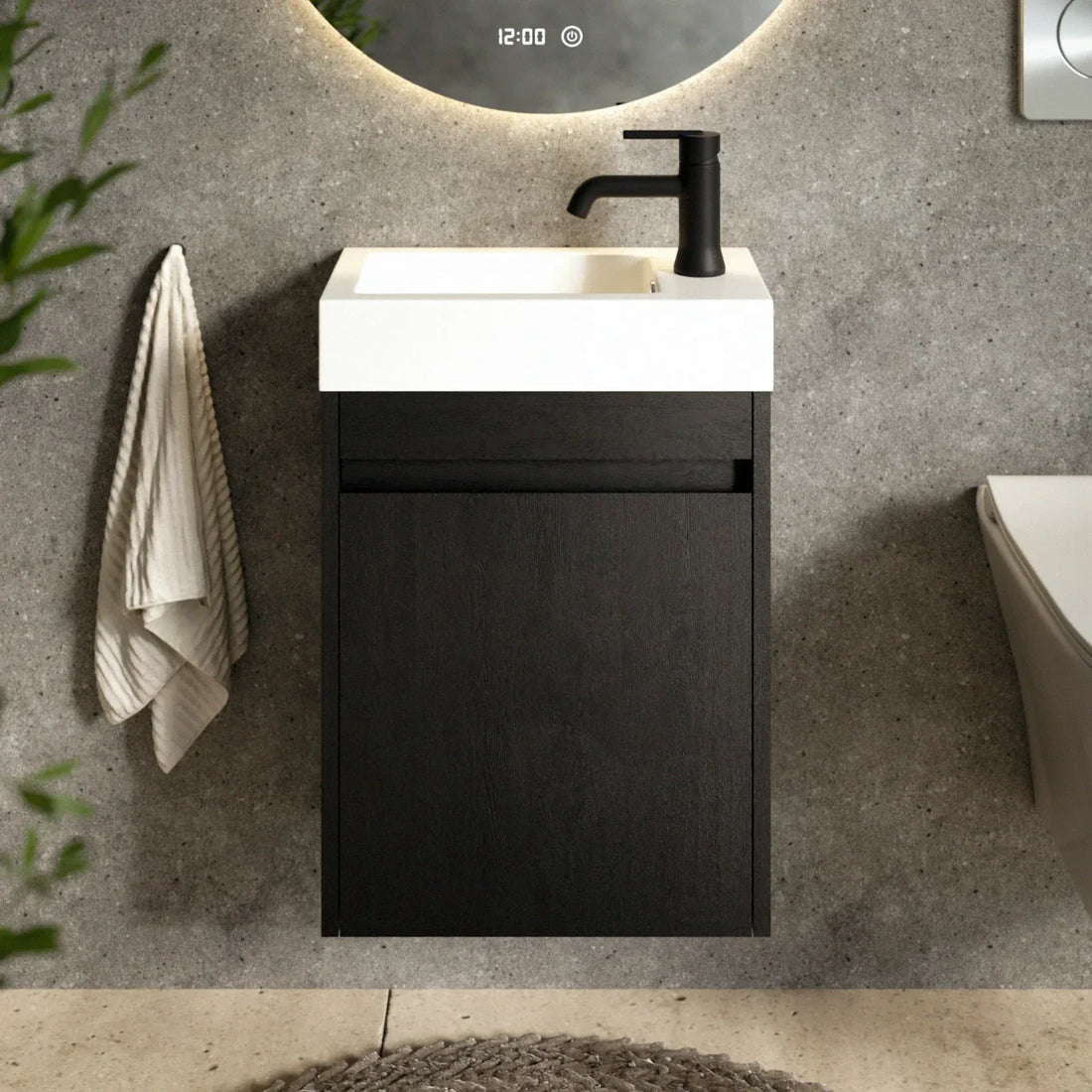 Toiletmøbel Vivo - 40cm - Sort eg - Hvid Vask