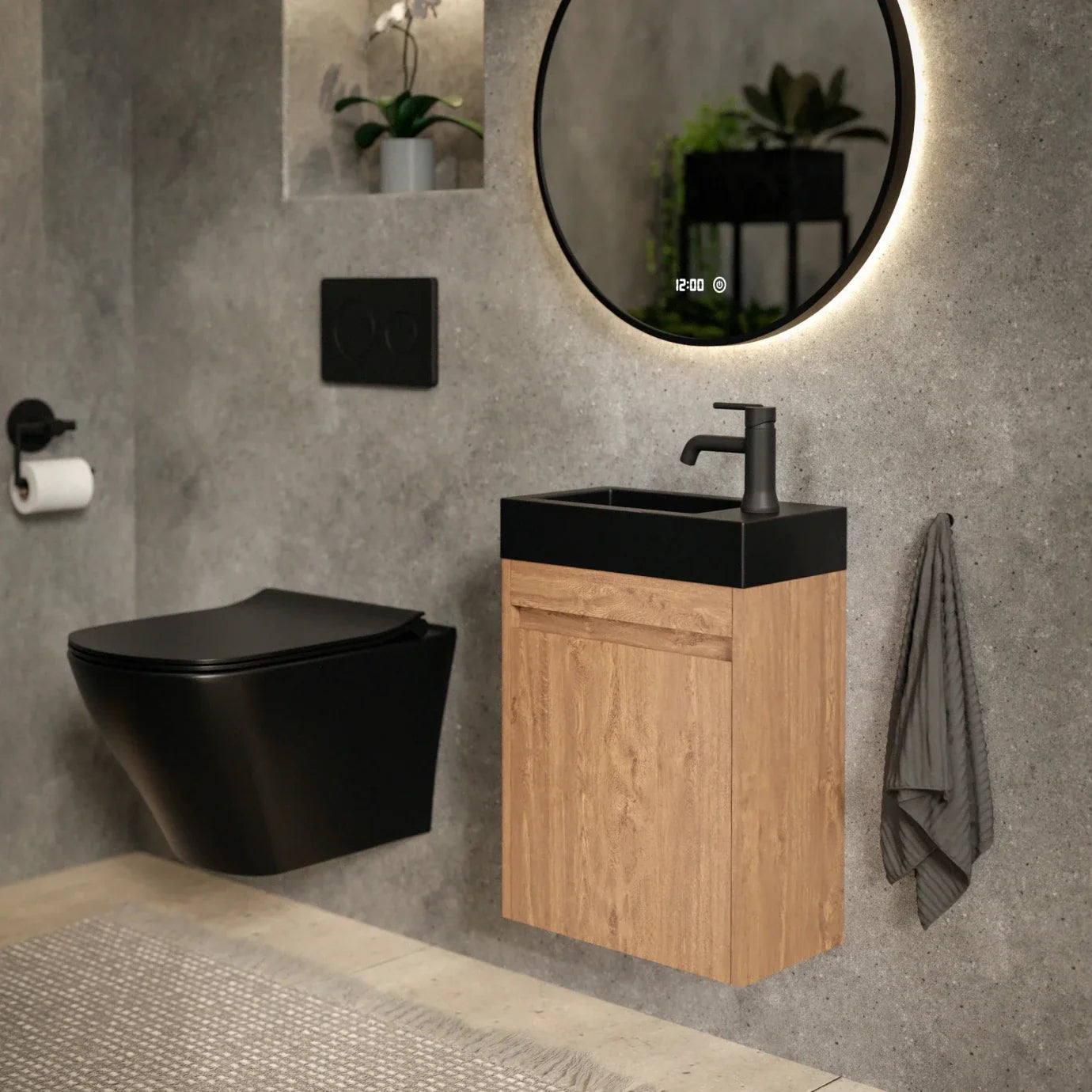 Toiletmøbel Elen - 40cm - Varm eg - Sort Vask