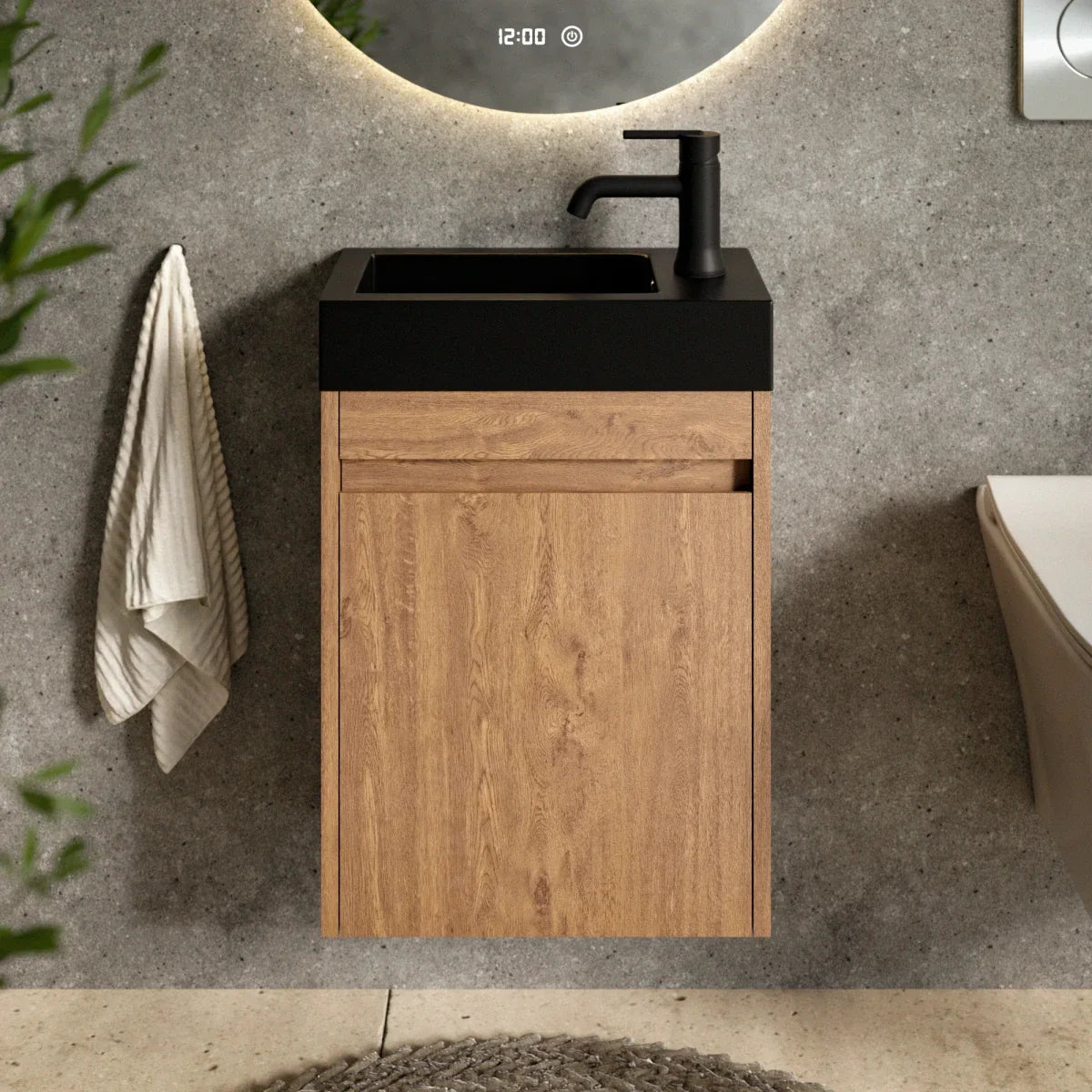Toiletmøbel Elen - 40cm - Varm eg - Sort Vask