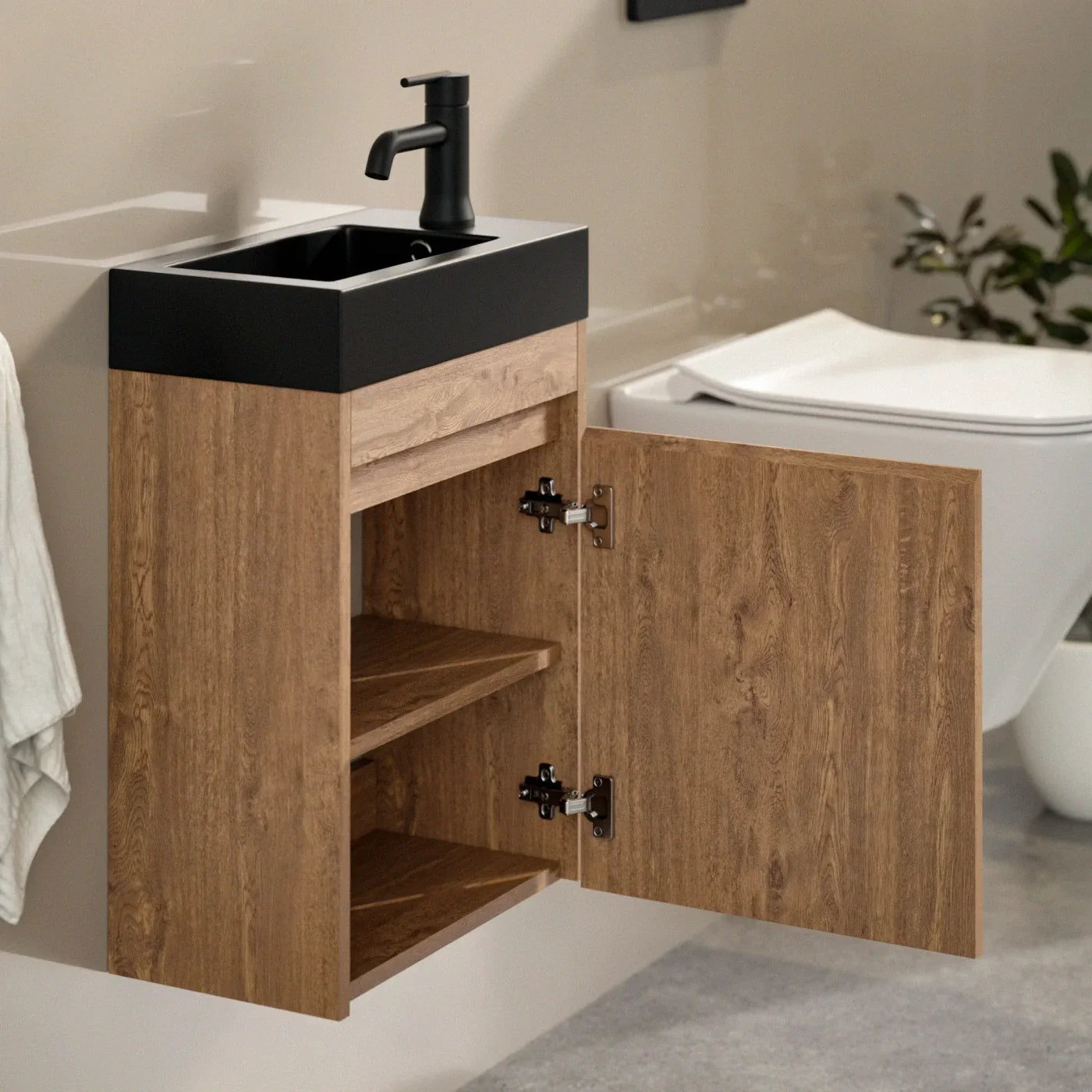 Toiletmøbel Elen - 40cm - Varm eg - Sort Vask