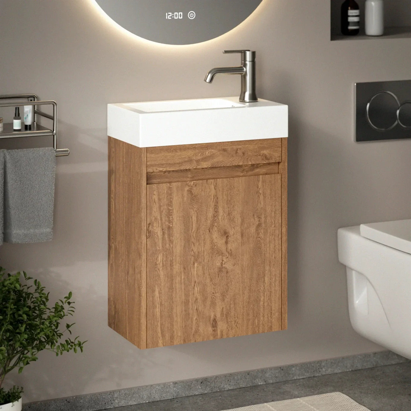 Toiletmøbel Vivo - 40cm - Varm eg - Hvid Vask