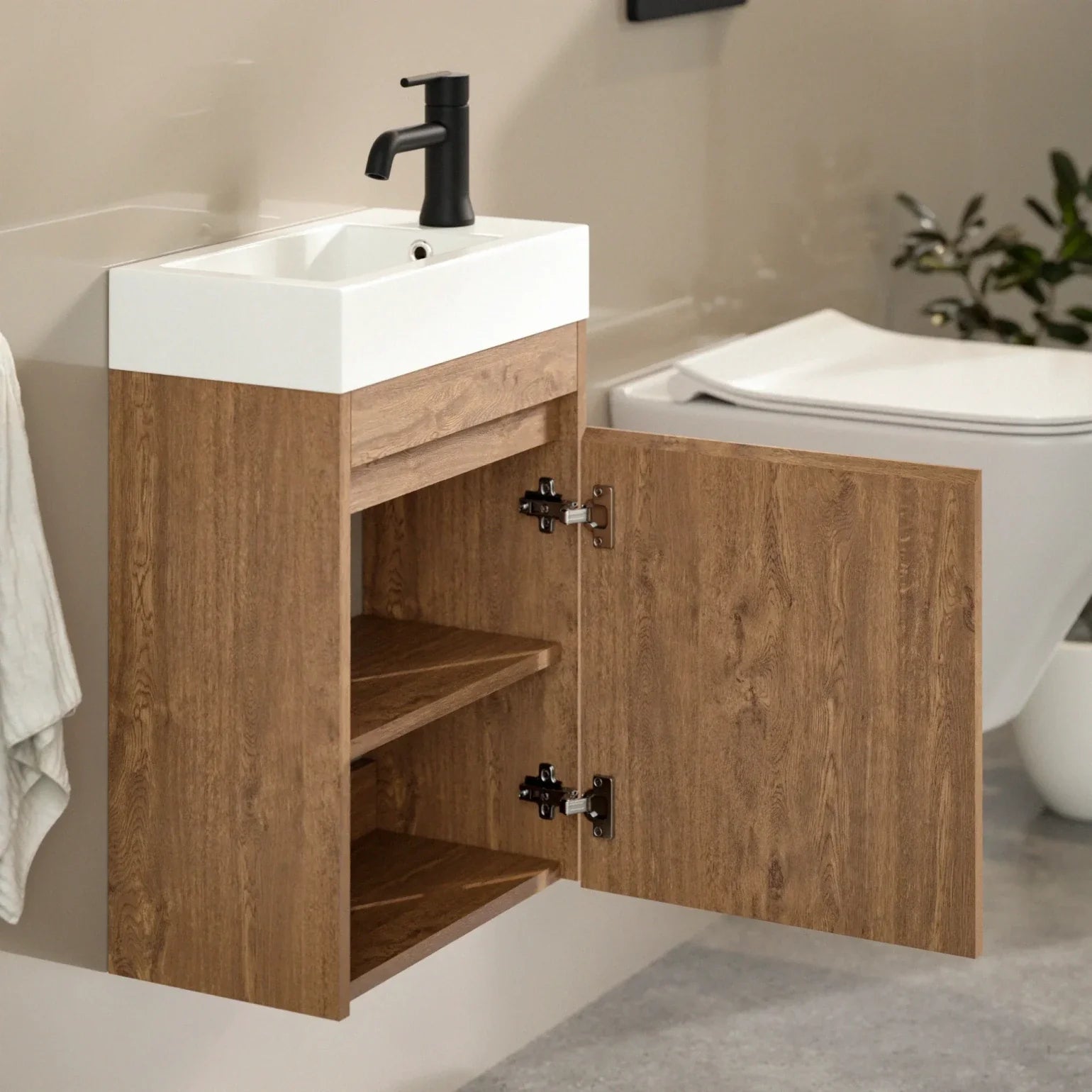 Toiletmøbel Vivo - 40cm - Varm eg - Hvid Vask