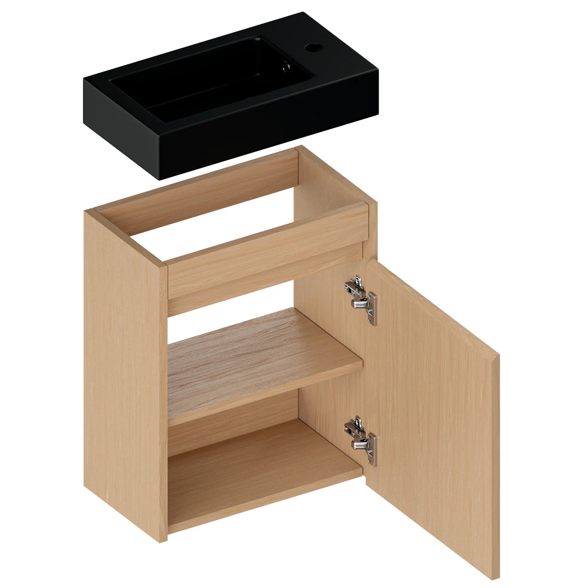 Toiletmøbel Elen - 40cm - Lys eg - Sort Vask