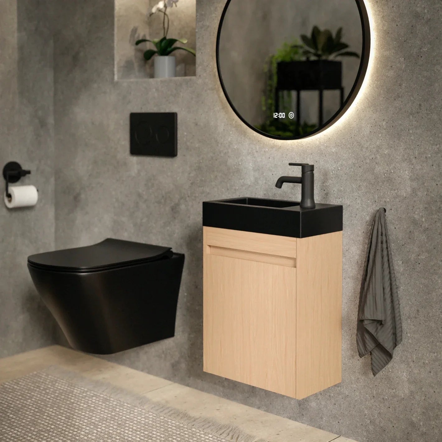 Toiletmøbel Elen - 40cm - Lys eg - Sort Vask