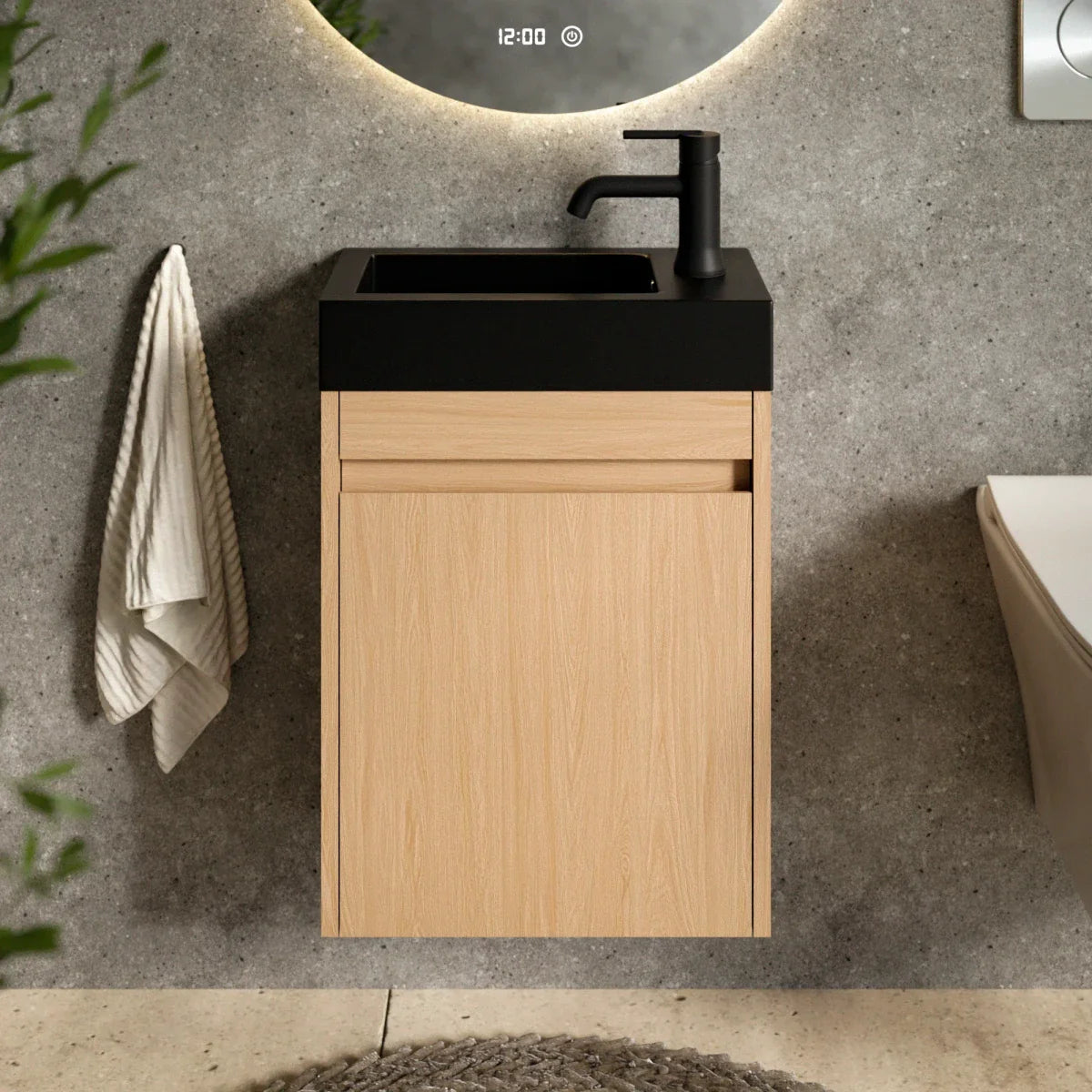 Toiletmøbel Elen - 40cm - Lys eg - Sort Vask