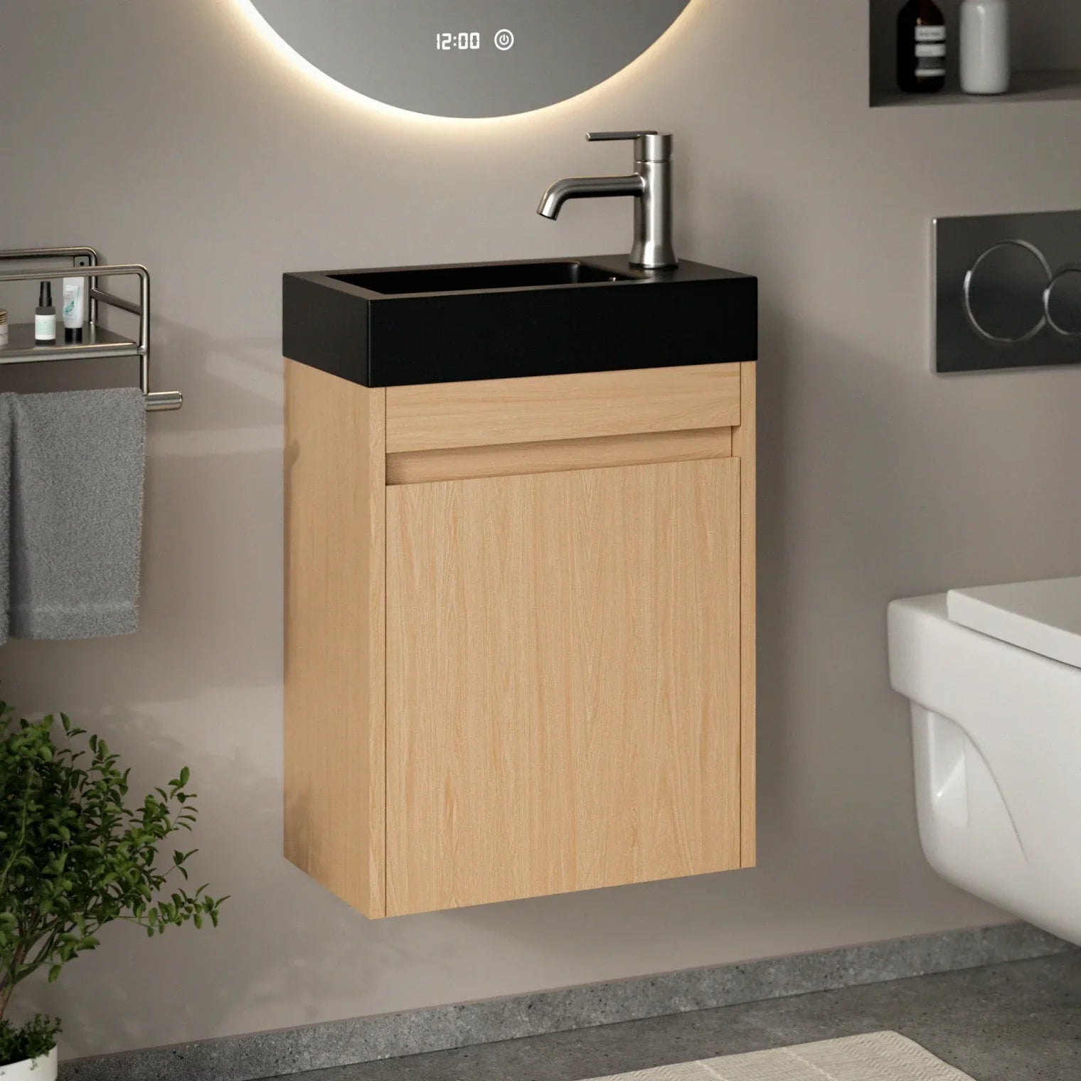 Toiletmøbel Elen - 40cm - Lys eg - Sort Vask