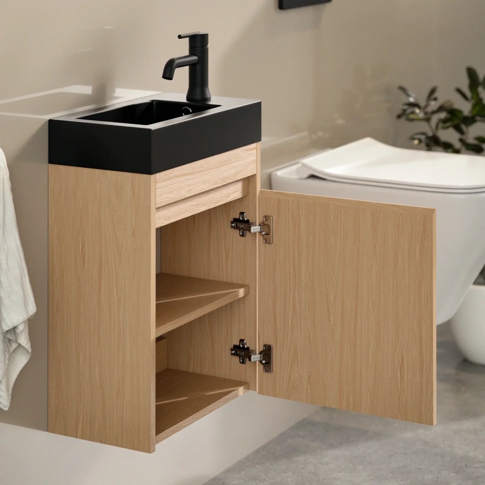 Toiletmøbel Elen - 40cm - Lys eg - Sort Vask