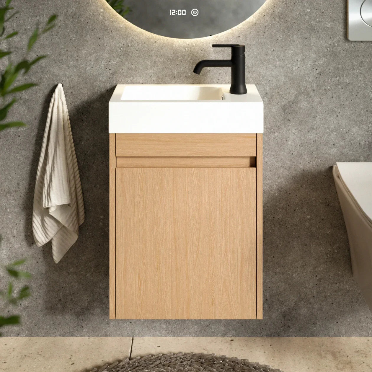 Toiletmøbel Vivo - 40cm - Lys eg - Hvid Vask
