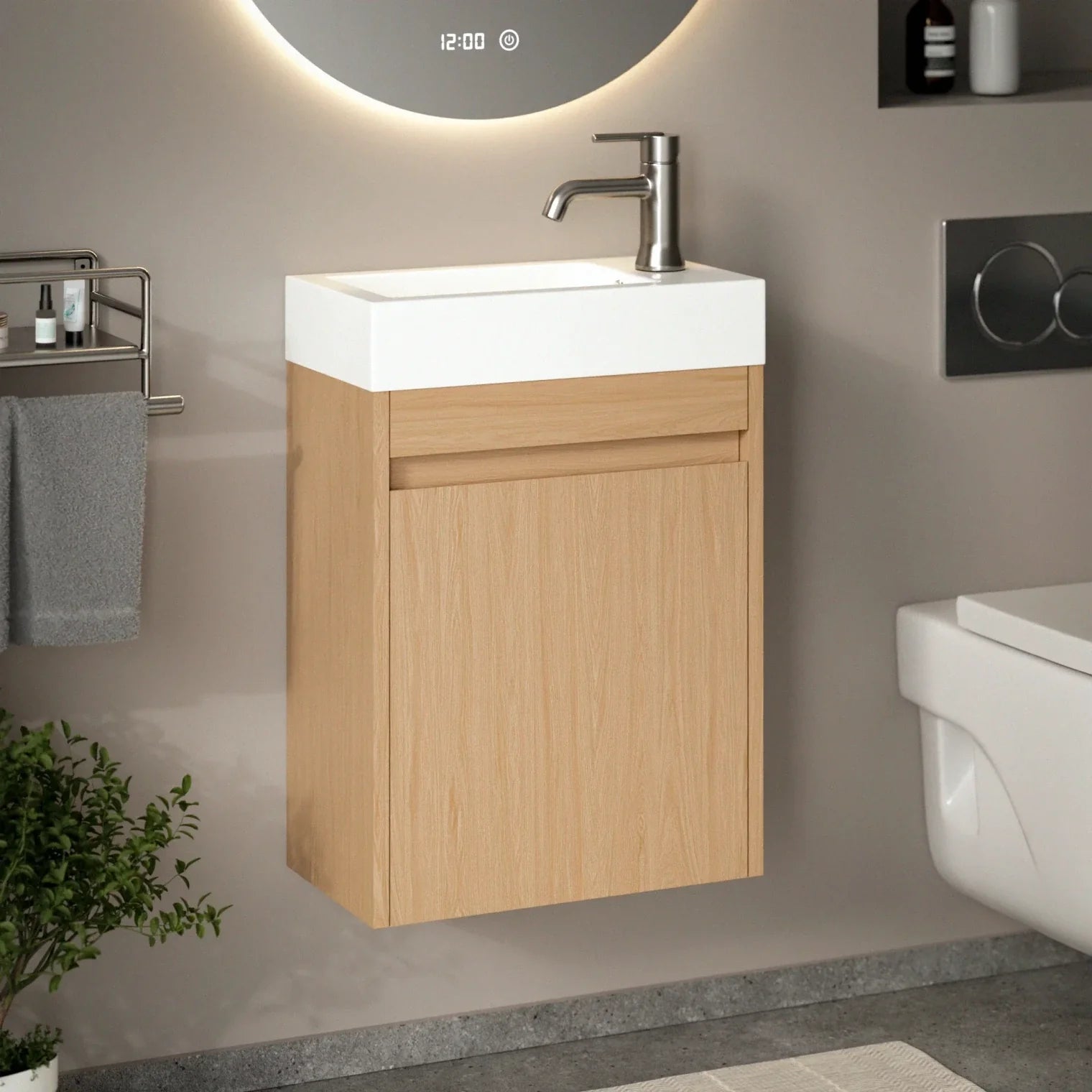 Toiletmøbel Vivo - 40cm - Lys eg - Hvid Vask