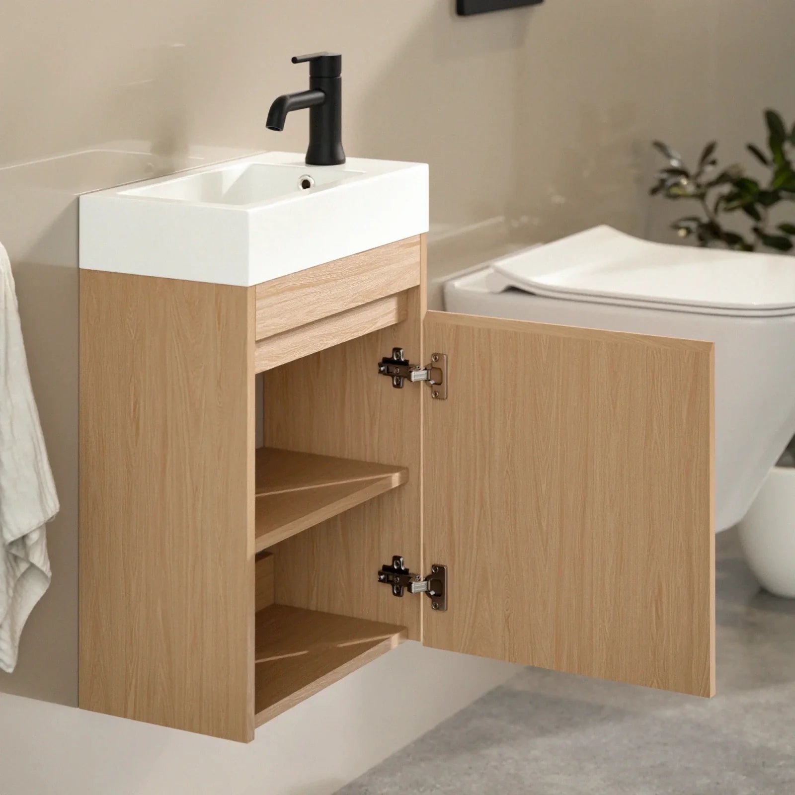 Toiletmøbel Vivo - 40cm - Lys eg - Hvid Vask