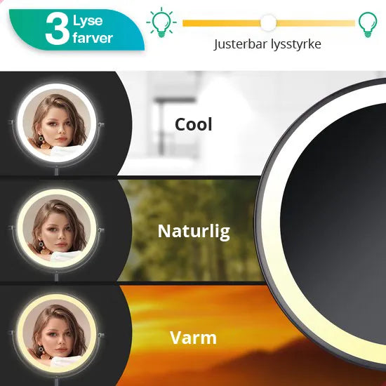 Makeupspejl - Genopladeligt - Sort - 1-5x Forstørrelse
