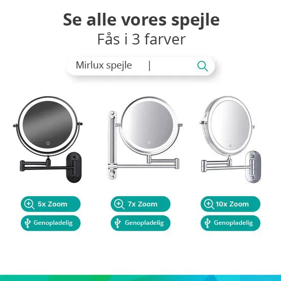 Makeupspejl - Genopladeligt - Sort - 1-5x Forstørrelse
