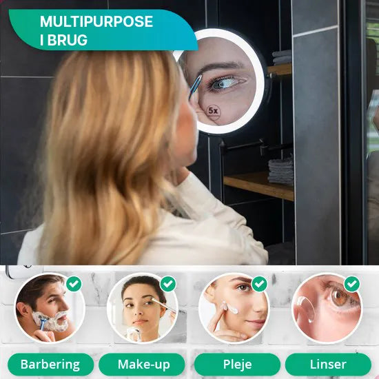 Makeupspejl - Genopladeligt - Sort - 1-5x Forstørrelse