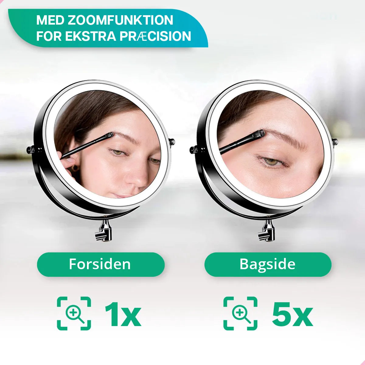 Makeupspejl - Genopladeligt - Sort - 1-5x Forstørrelse