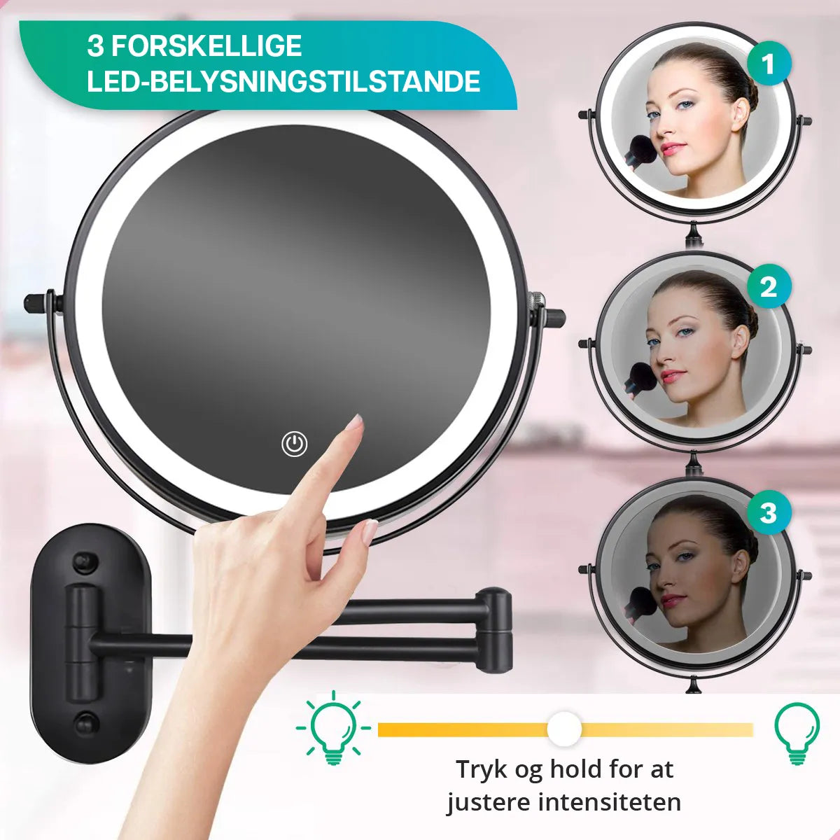 Makeupspejl - Genopladeligt - Sort - 1-5x Forstørrelse