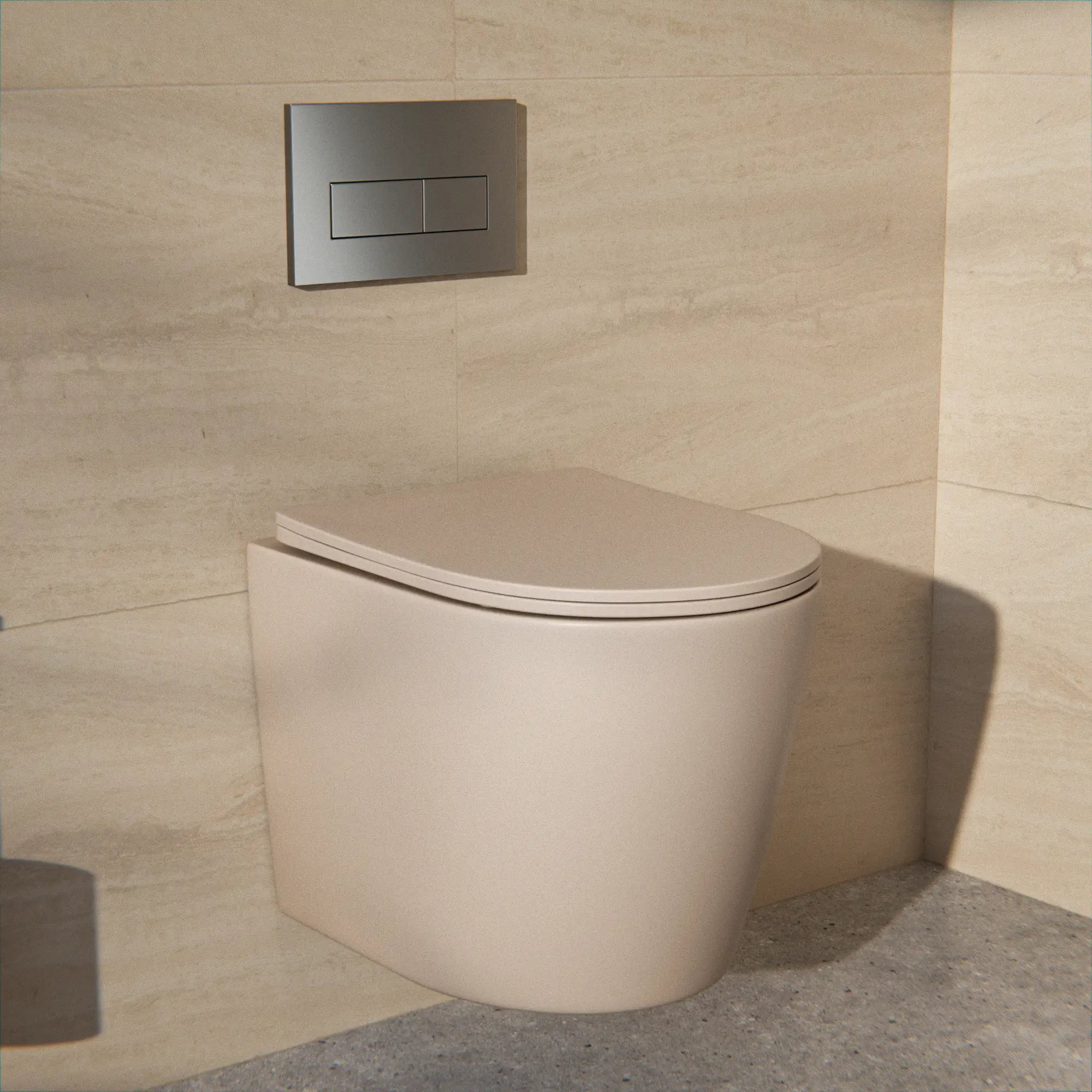 Væghængt toilet Varo - Rammeløs - Soft-close sæde - Taupe