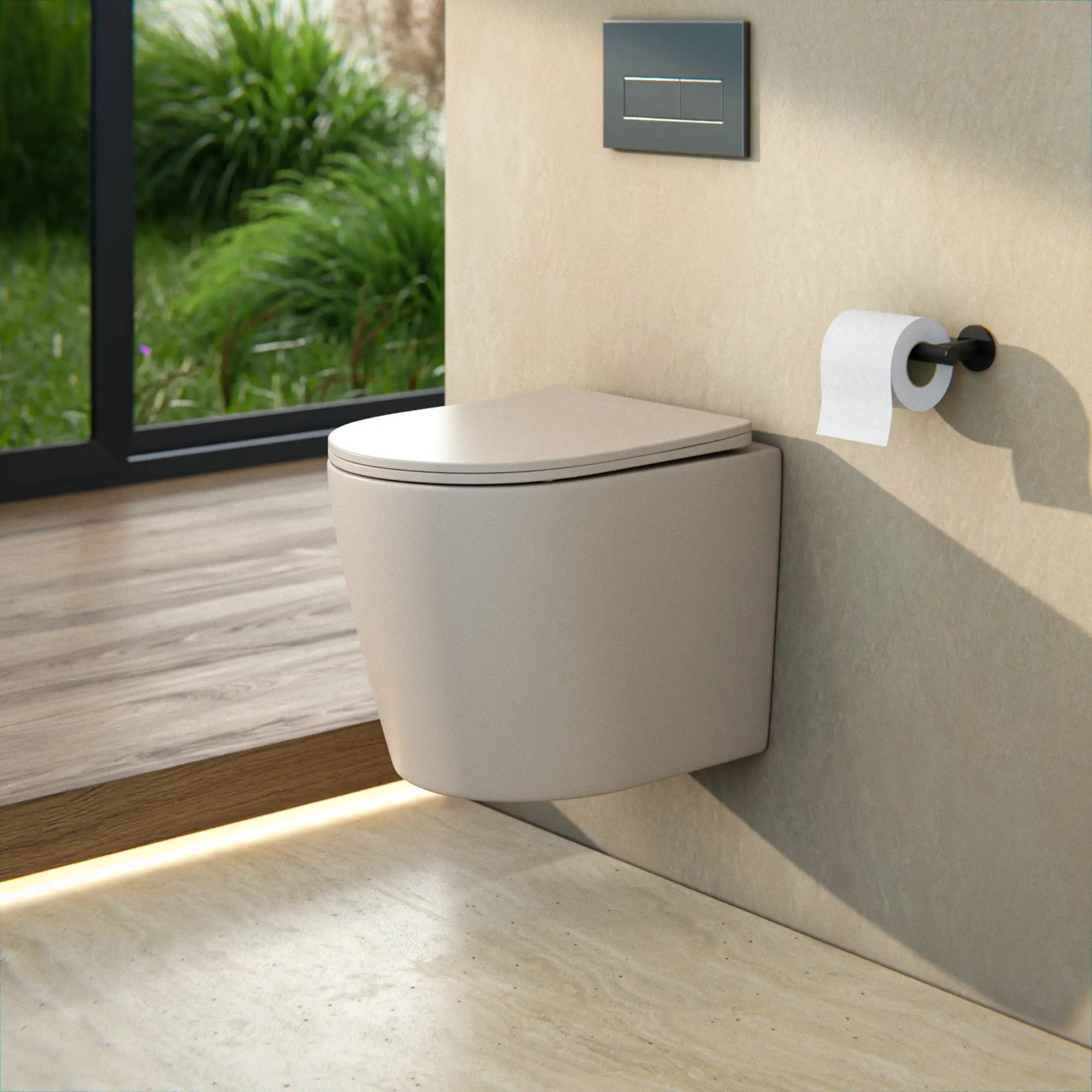 Væghængt toilet Varo - Rammeløs - Soft-close sæde - Taupe