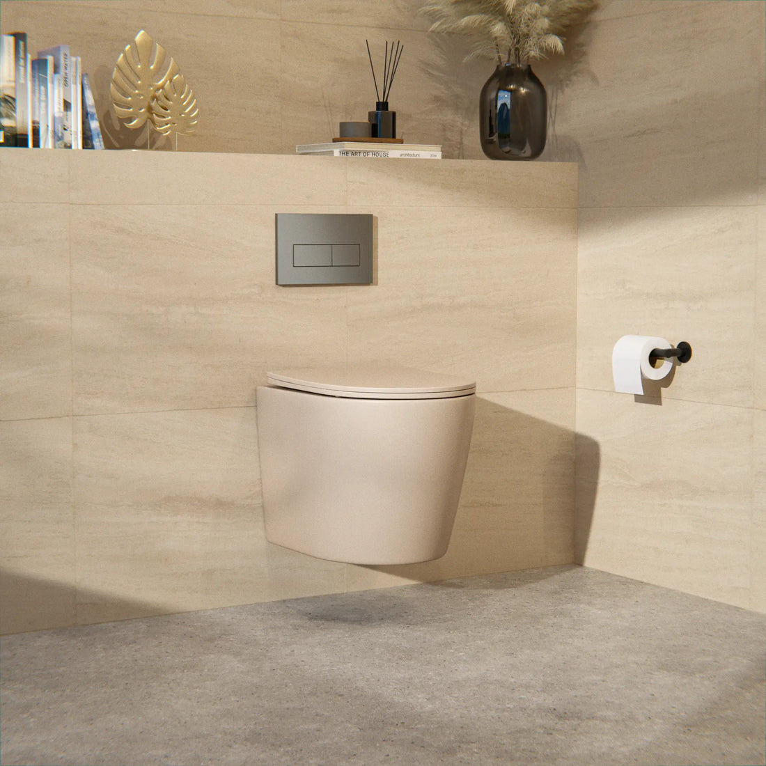 Væghængt toilet Varo - Rimless - Soft-close Sæde - Taupe