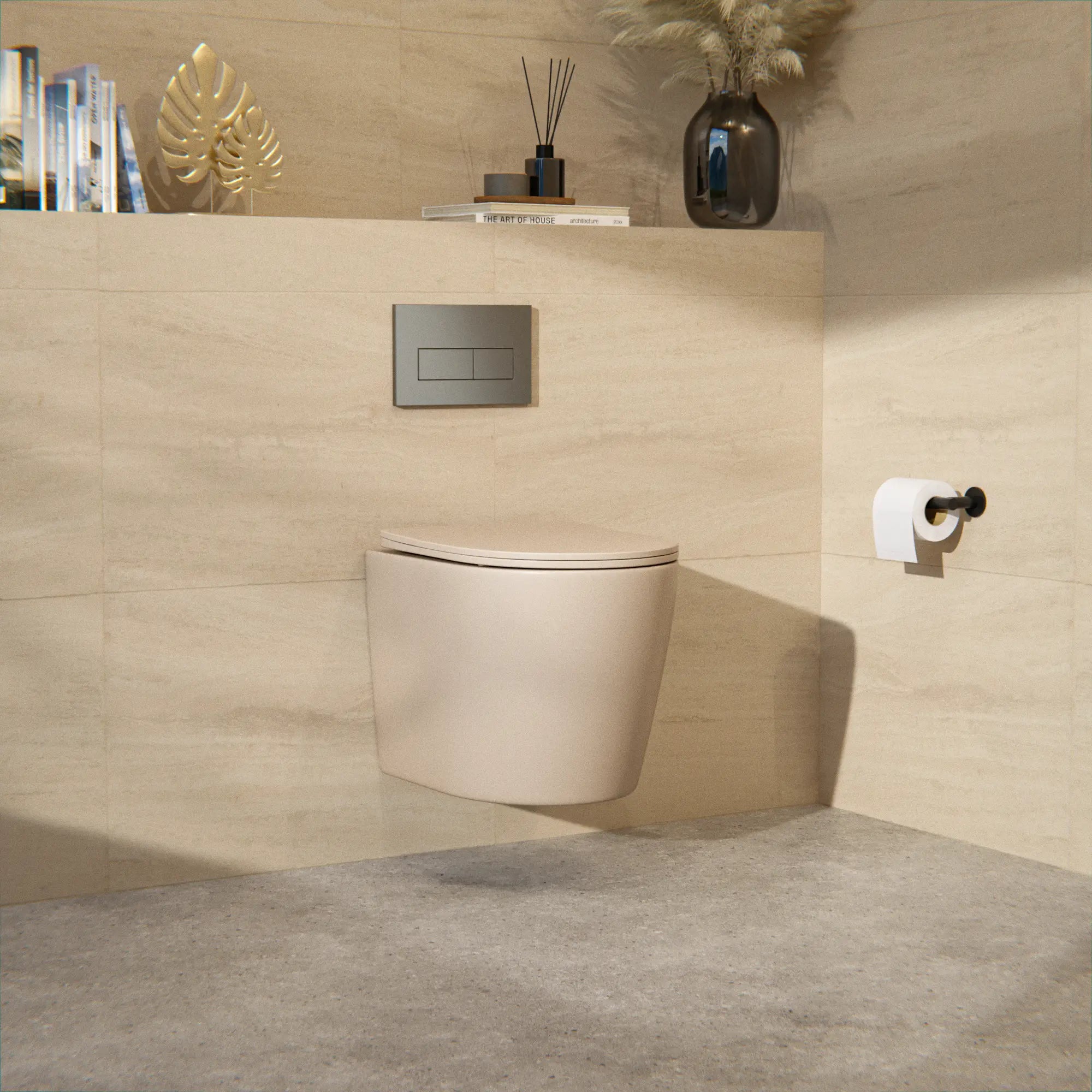 Væghængt toilet Varo - Rammeløs - Soft-close sæde - Taupe