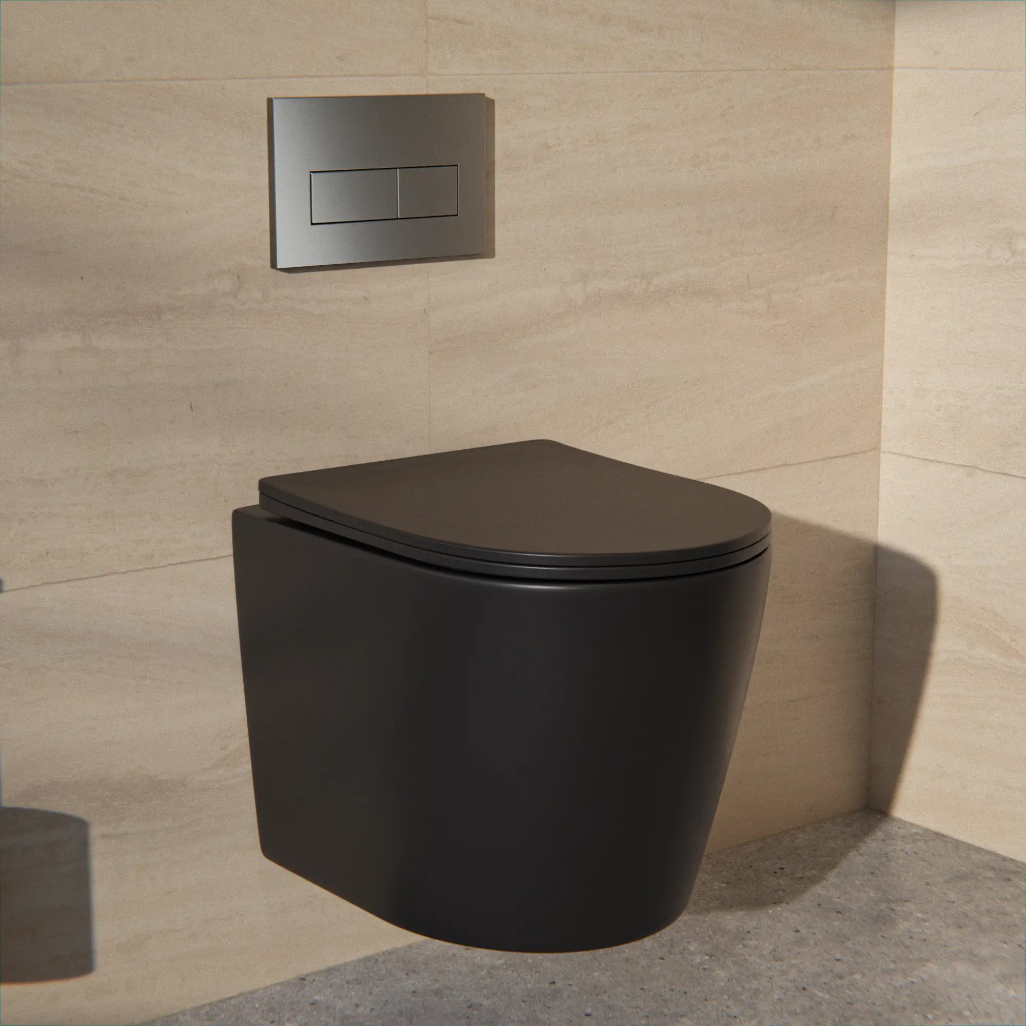 Væghængt toilet Varo - Rammeløs - Soft-close sæde - Mat sort