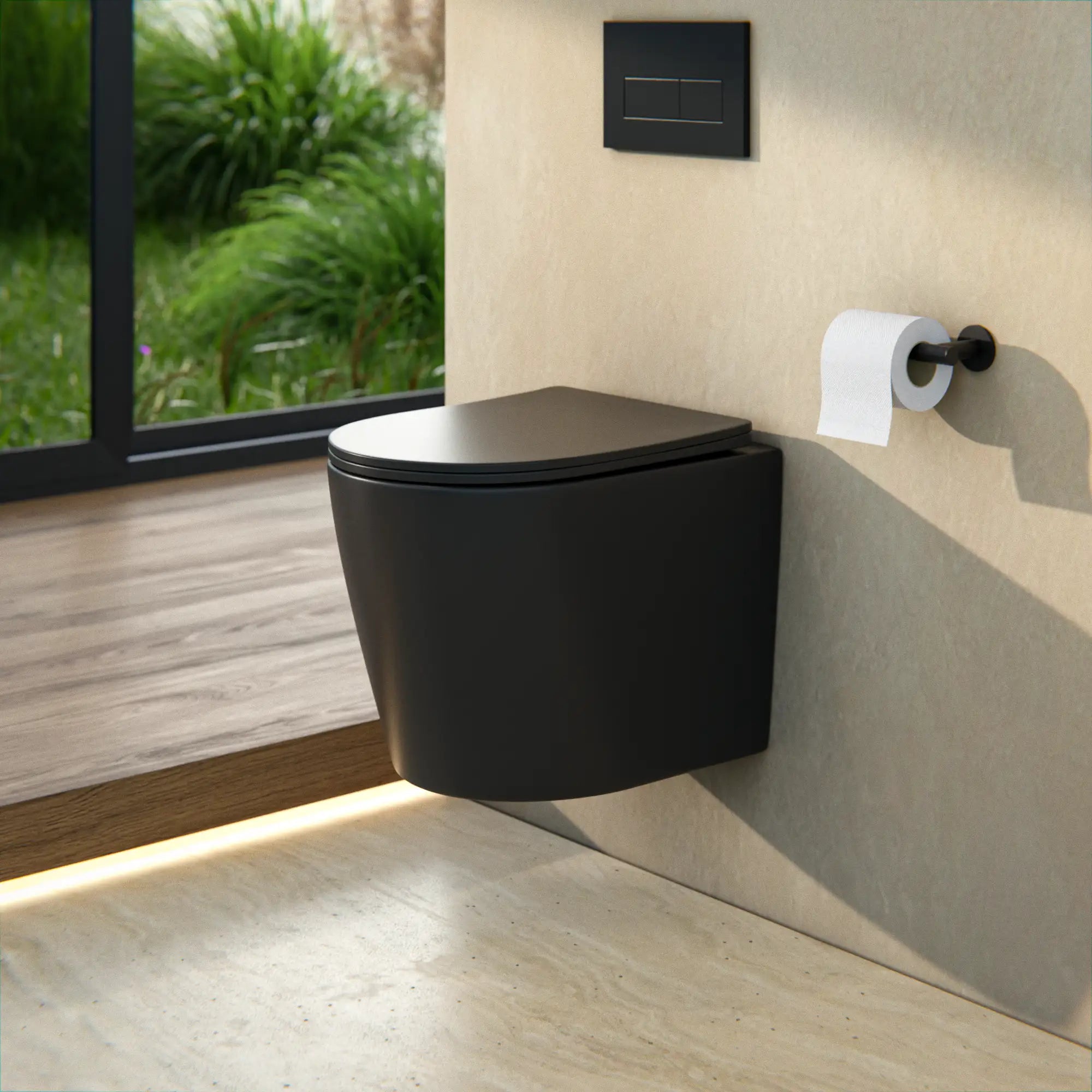 Væghængt toilet Varo - Rammeløs - Soft-close sæde - Mat sort