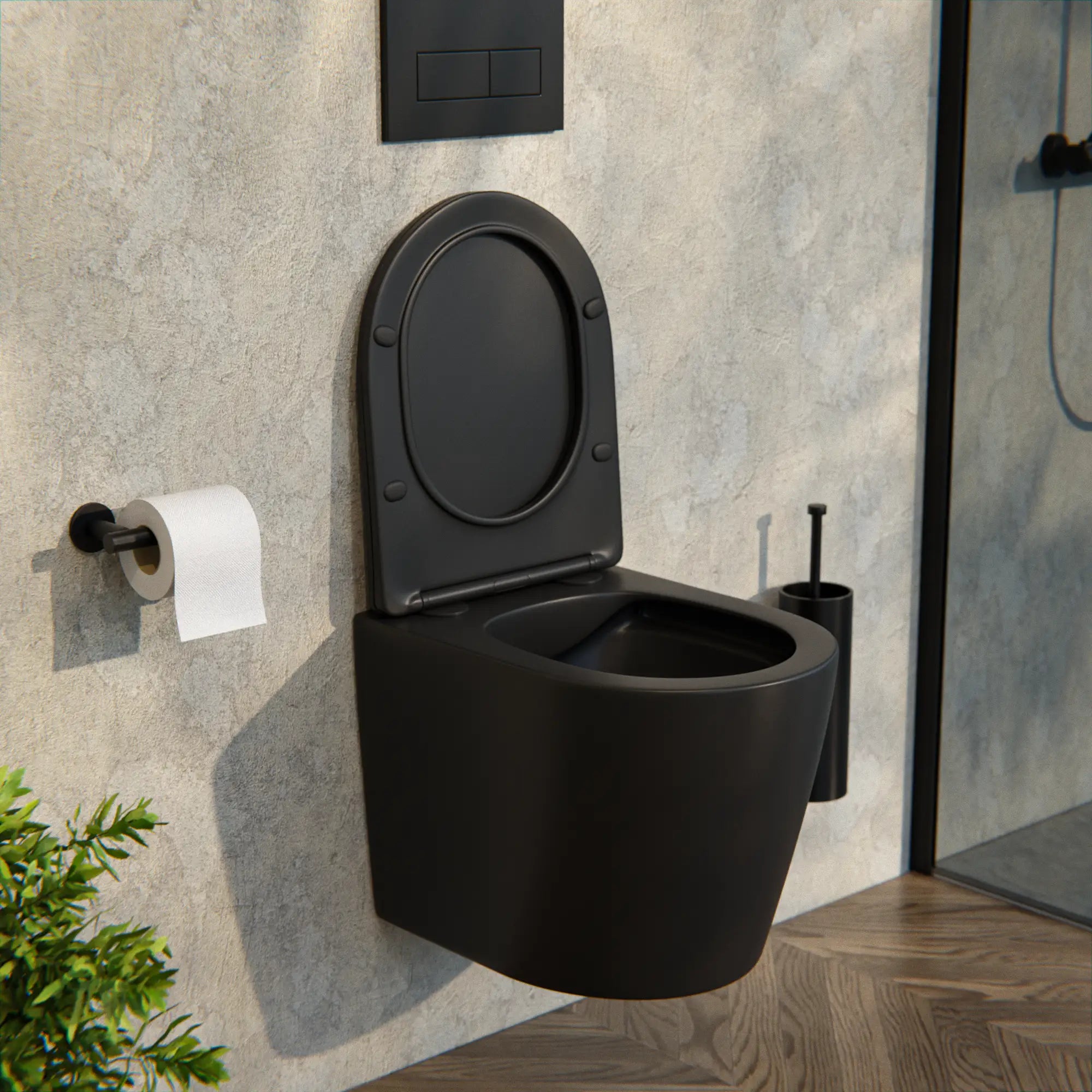 Væghængt toilet Varo - Rammeløs - Soft-close sæde - Mat sort