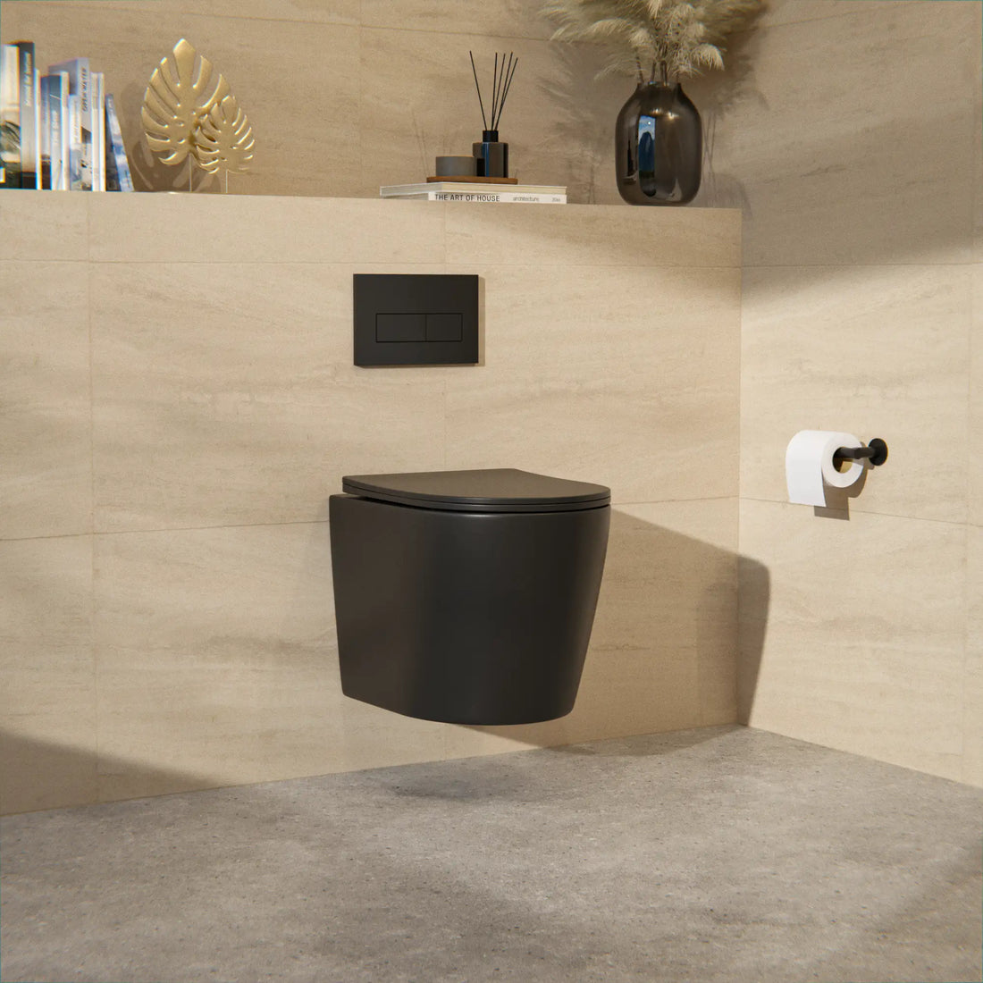 Væghængt toilet Varo - Rimless - Soft-close Sæde - Mat Sort