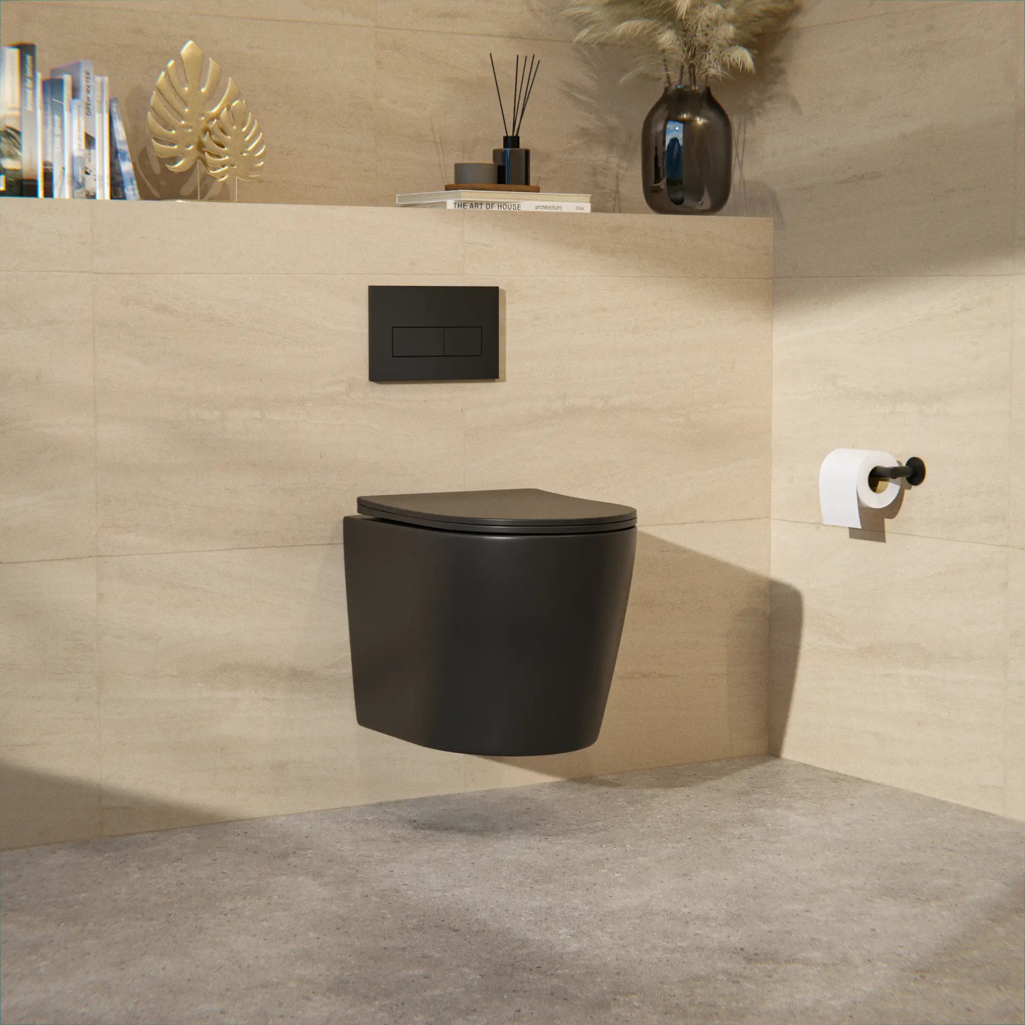 Væghængt toilet Varo - Rammeløs - Soft-close sæde - Mat sort