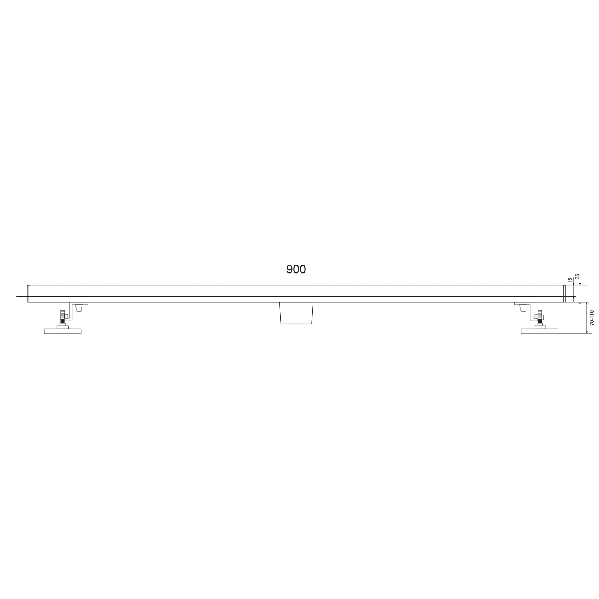 Bruseafløb – 90 cm – Mat sort – Fliserist – Rustfrit stål – Med flange