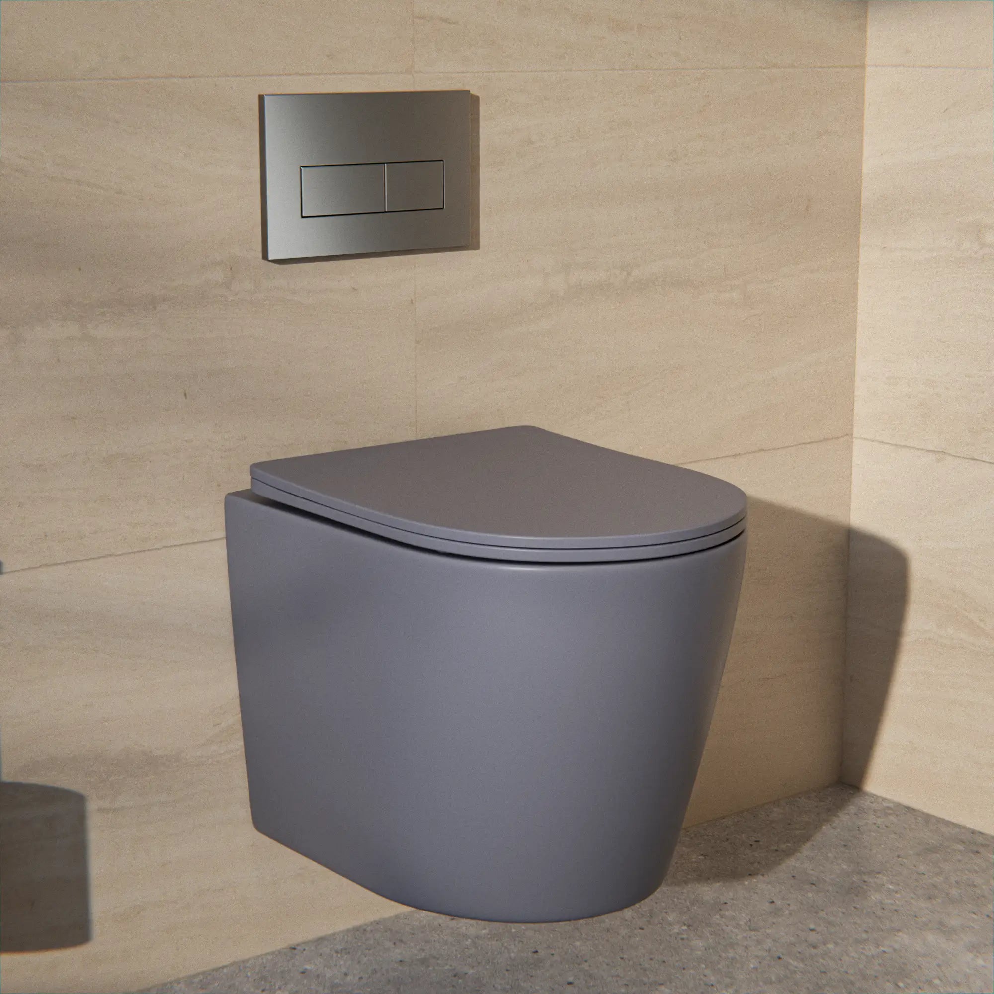 Væghængt toilet Varo - randløs - Soft-close toiletsæde - grå