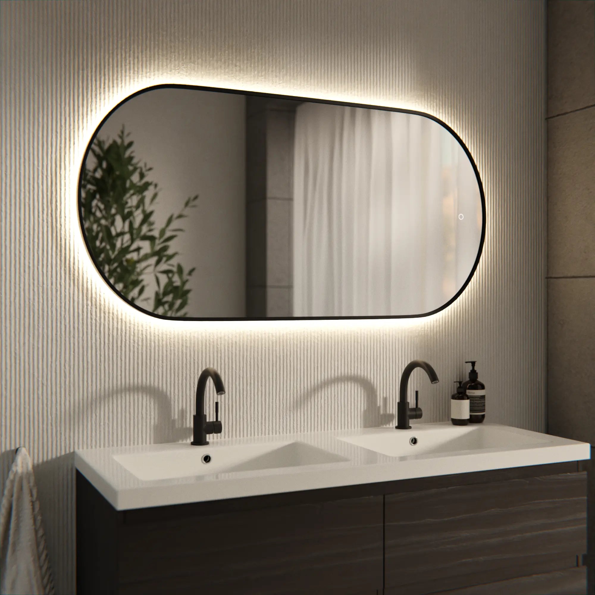 Badeværelsesspejl - 120x60cm Oval - Sort Ramme - Forudbestil