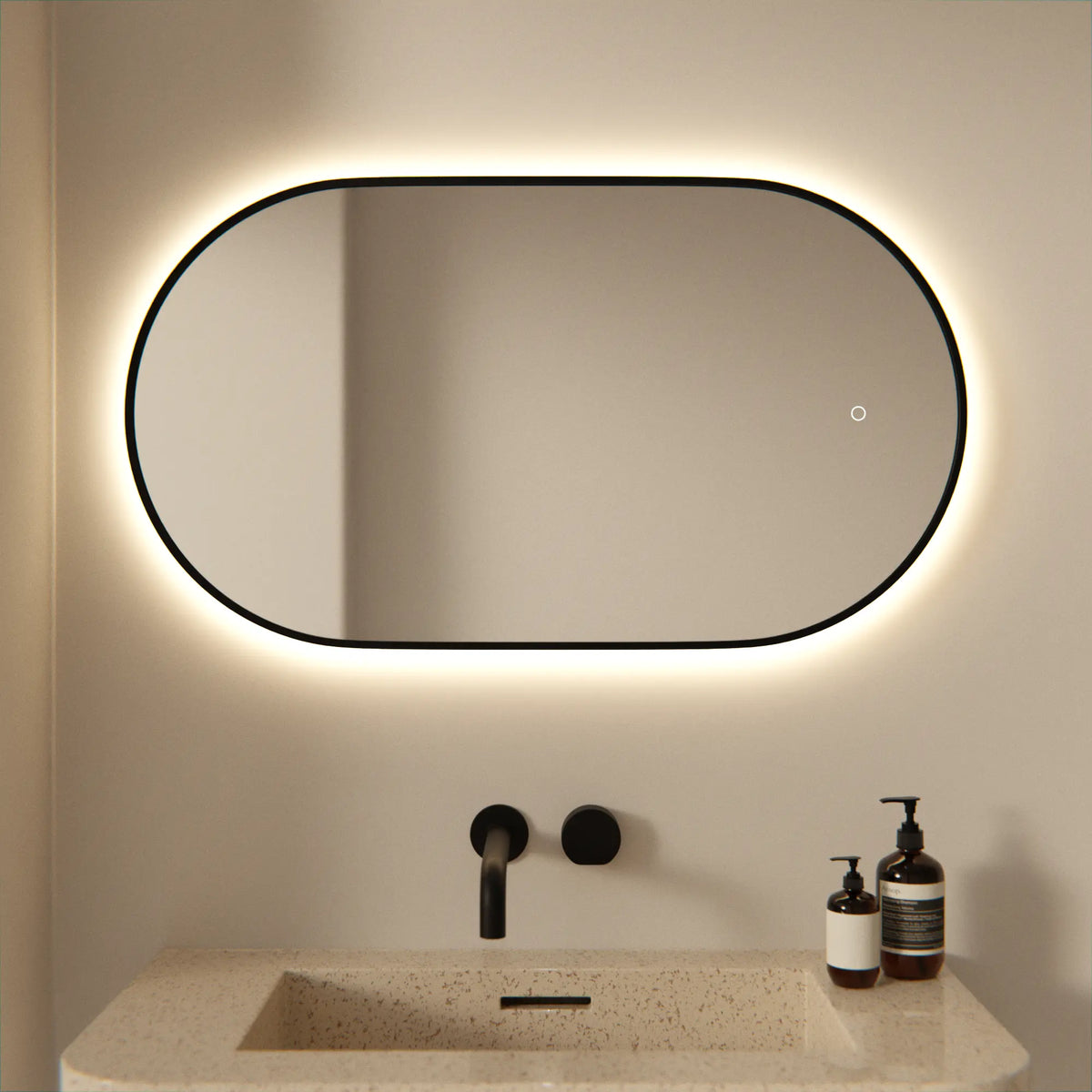 Badeværelsesspejl – 90x50cm – Ovalt – Sort Ramme