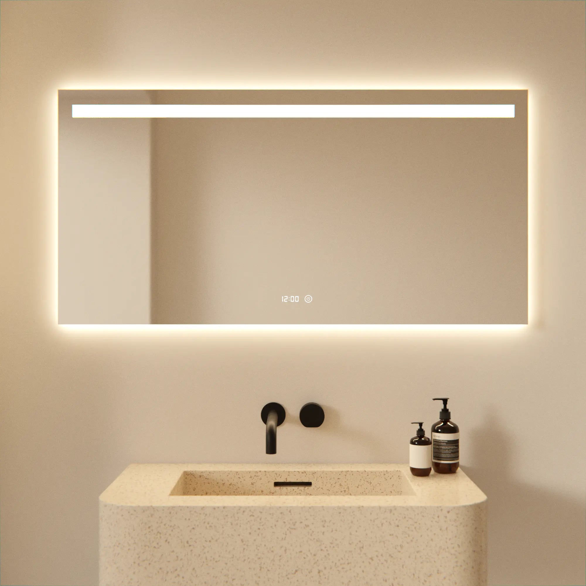 Badeværelsesspejl - Rektangel - 120x60cm - Rammeløs - Forudbestil