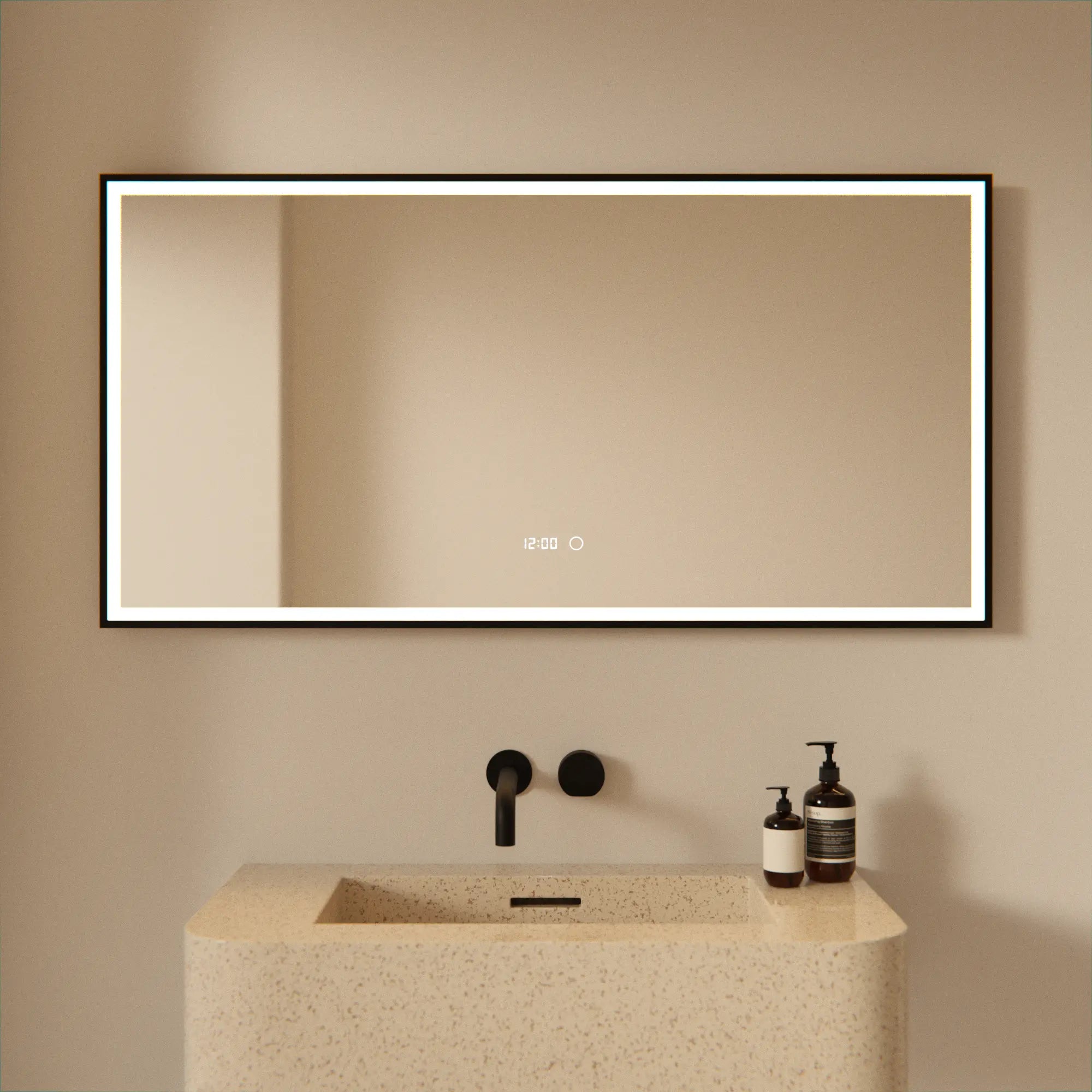 Badeværelsesspejl - 120x60 - Rektangulær - Sort ramme