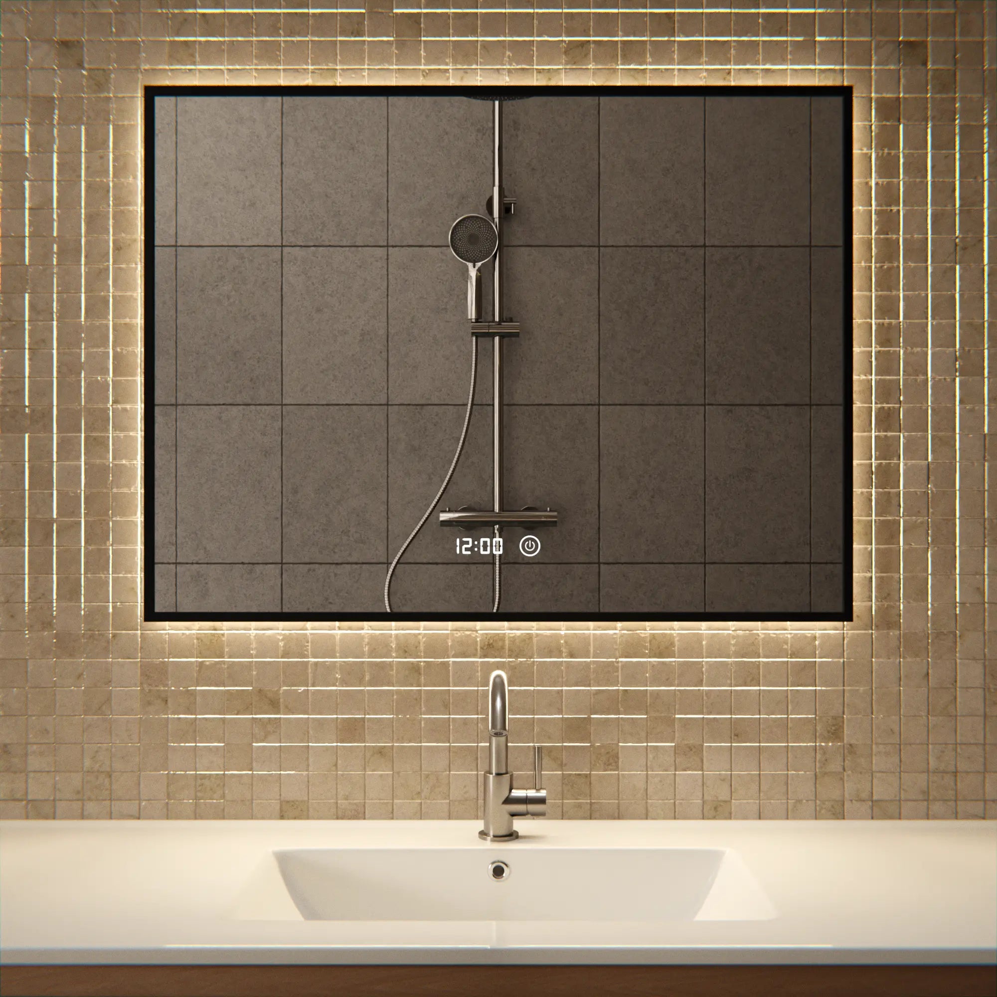 Badeværelsesspejl - Rektangel - 80x60cm - Sort Ramme