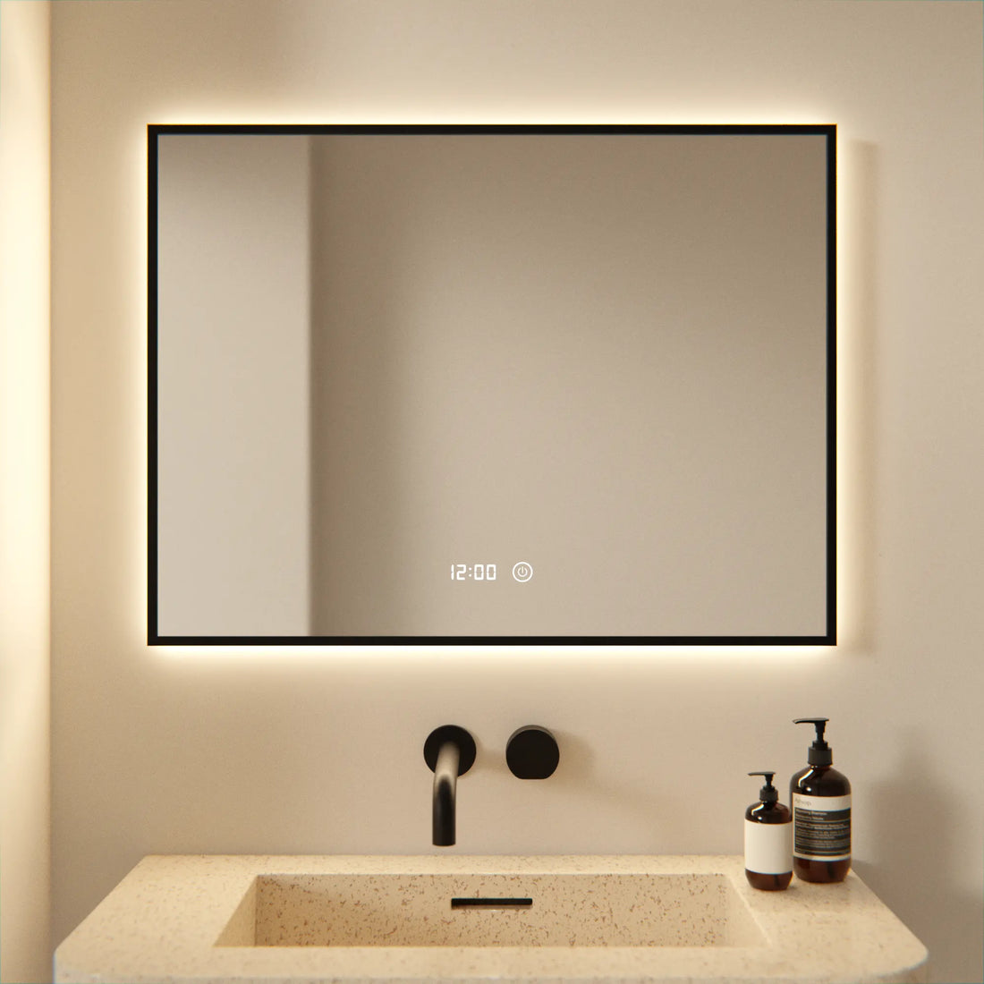 Badeværelsesspejl - Rektangel - 80x60cm - Sort Ramme