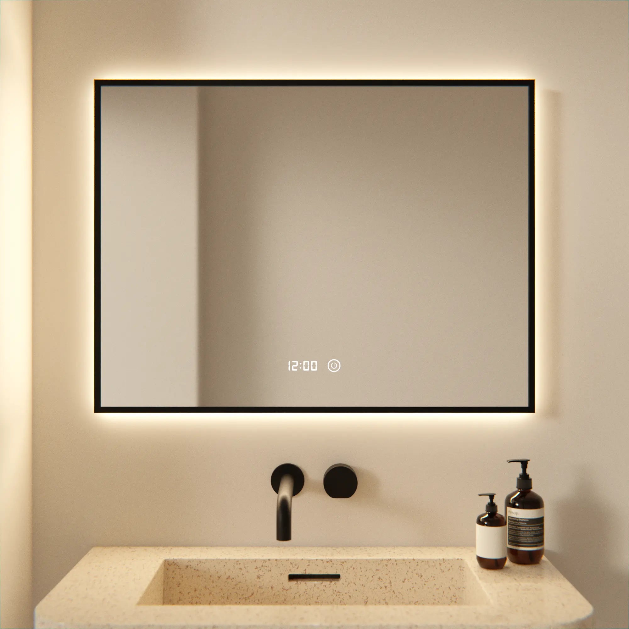 Badeværelsesspejl - Rektangel - 80x60cm - Sort Ramme