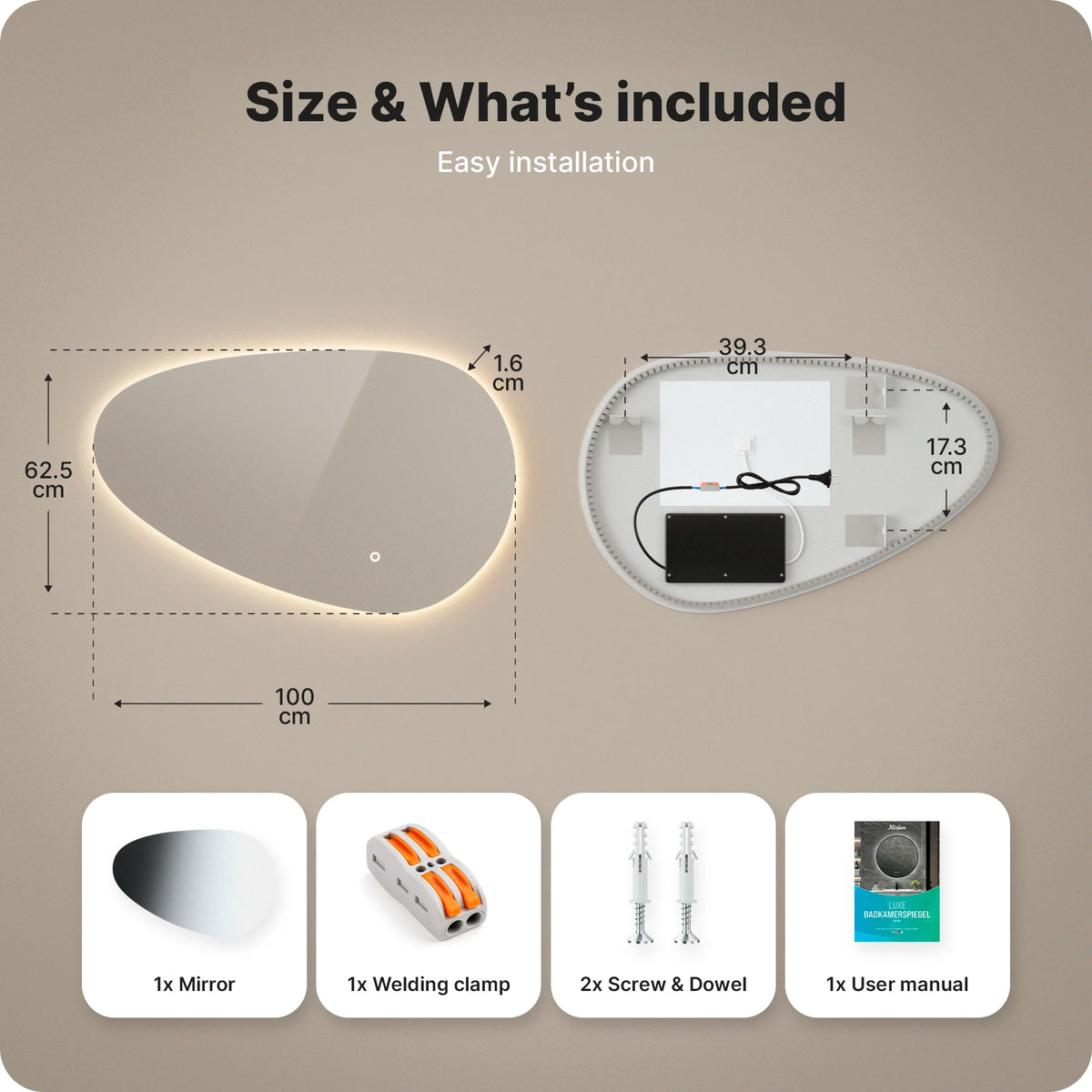 Badeværelsesspejl - 100 x 62.5 cm Asymmetrisk - Rammeløs