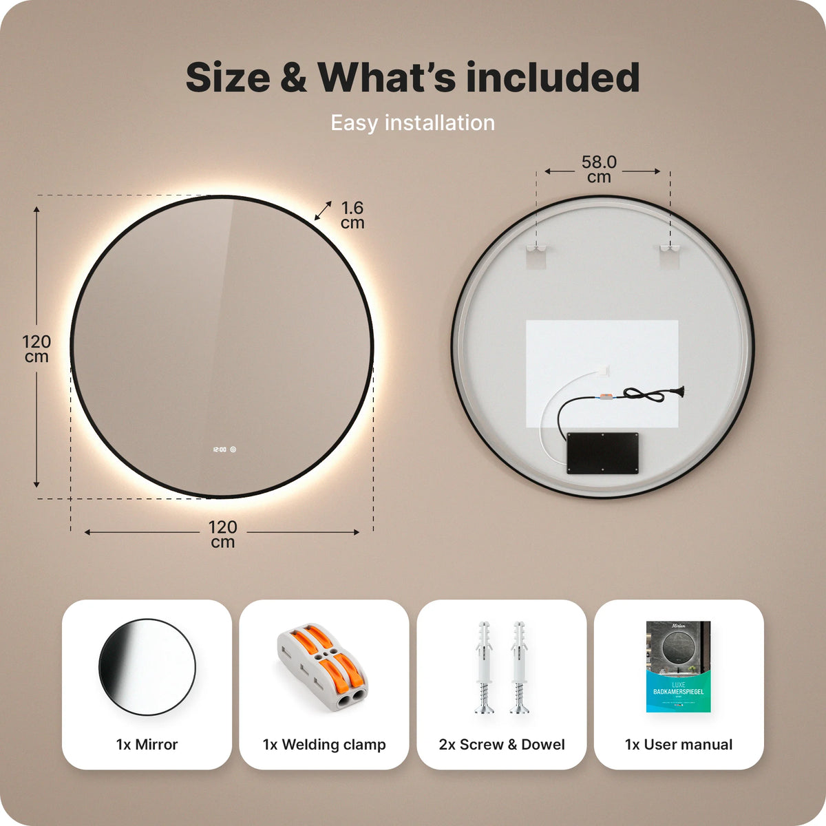 Badeværelsesspejl – 120 cm – Sort Ramme