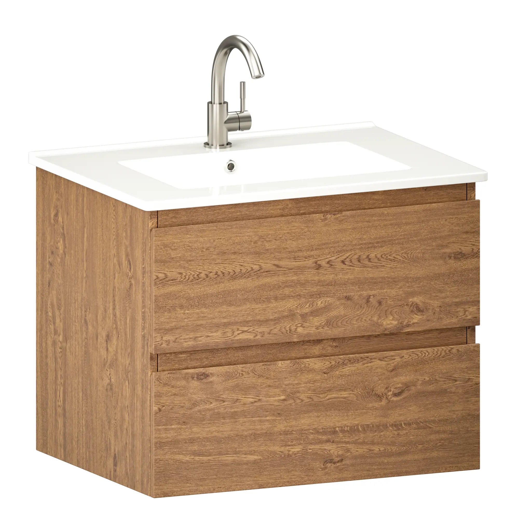 Norvi Badezimmermöbel - 60 cm - Warme Eiche - Weißes Waschbecken