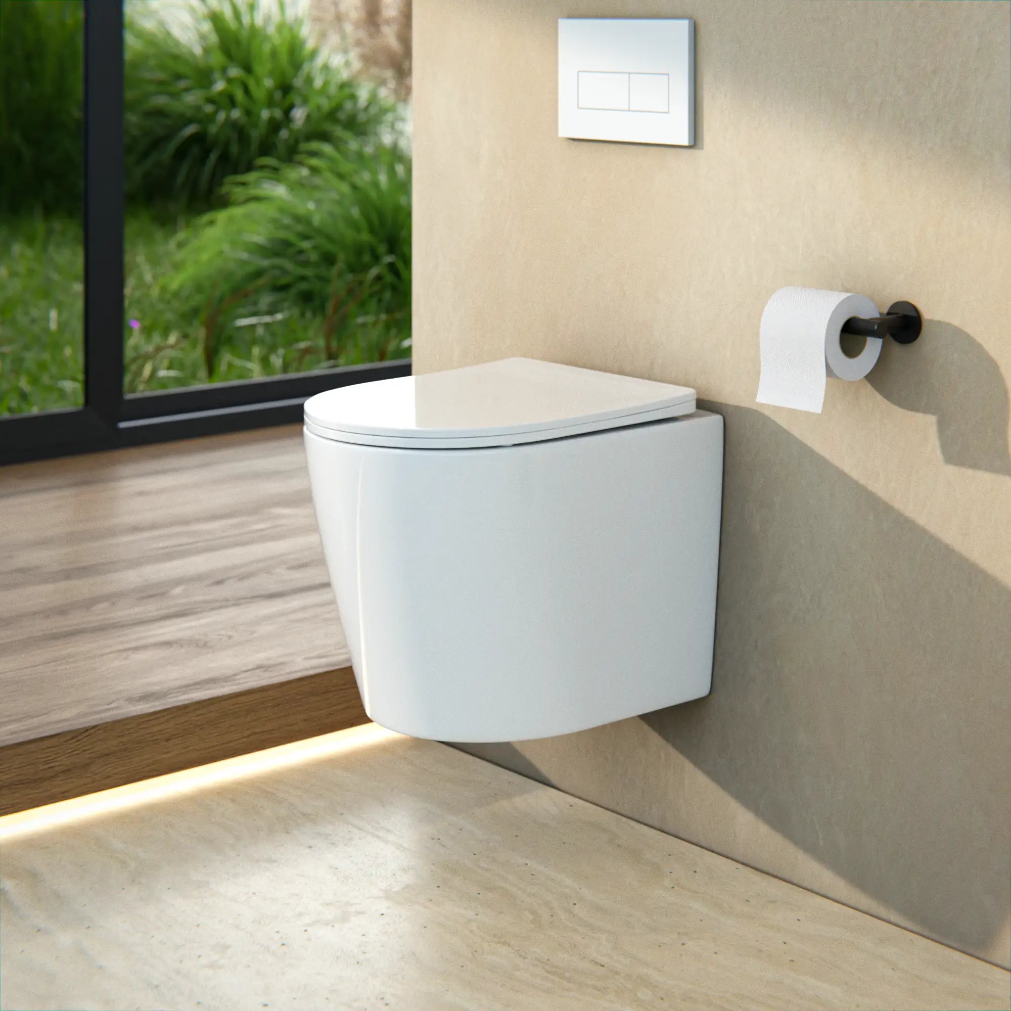 Væghængt toilet Varo - Randløs - Soft-close sæde - Blank hvid