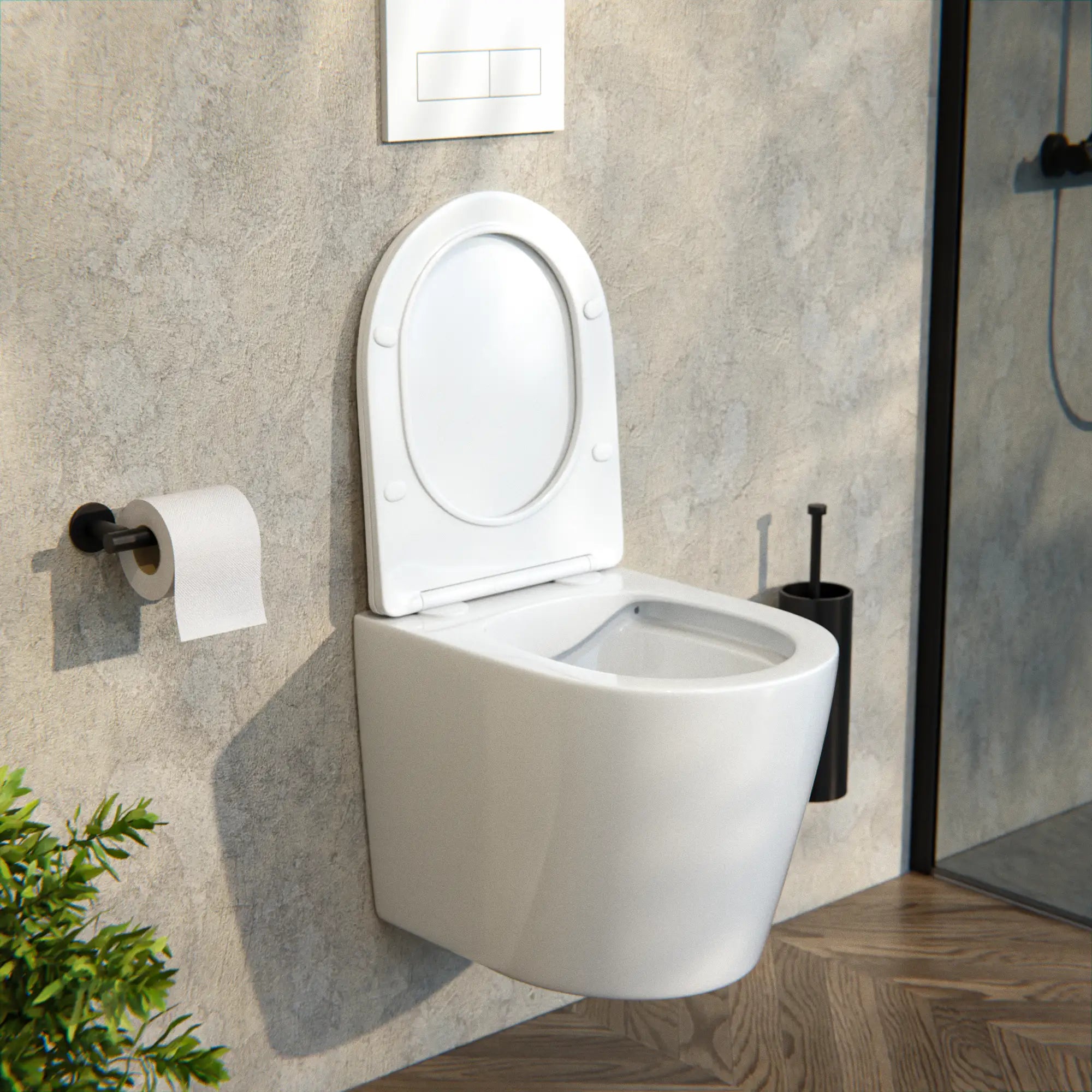 Væghængt toilet Varo - Randløs - Soft-close sæde - Blank hvid