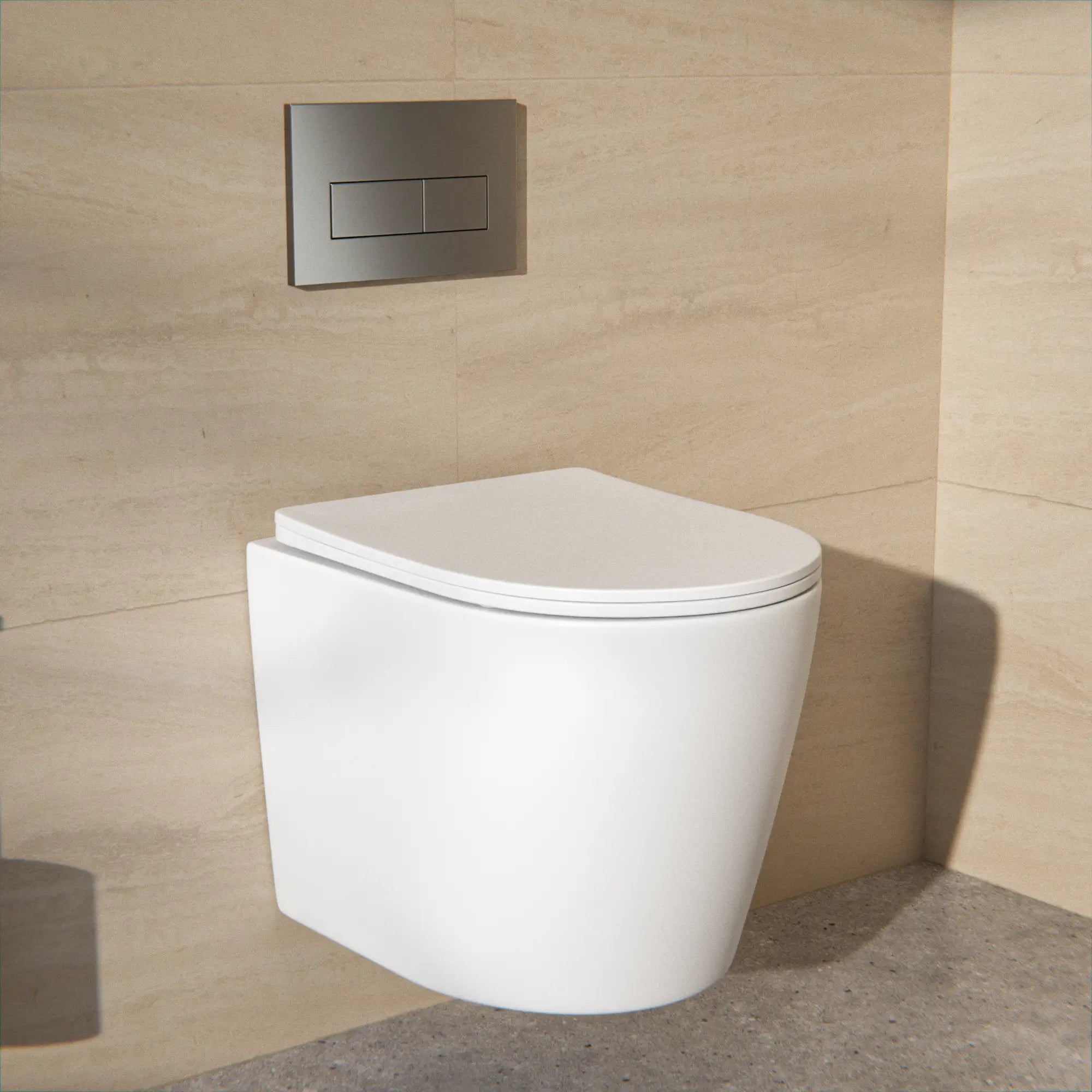Væghængt toilet Varo - Randløs - Soft-close sæde - Mat hvid