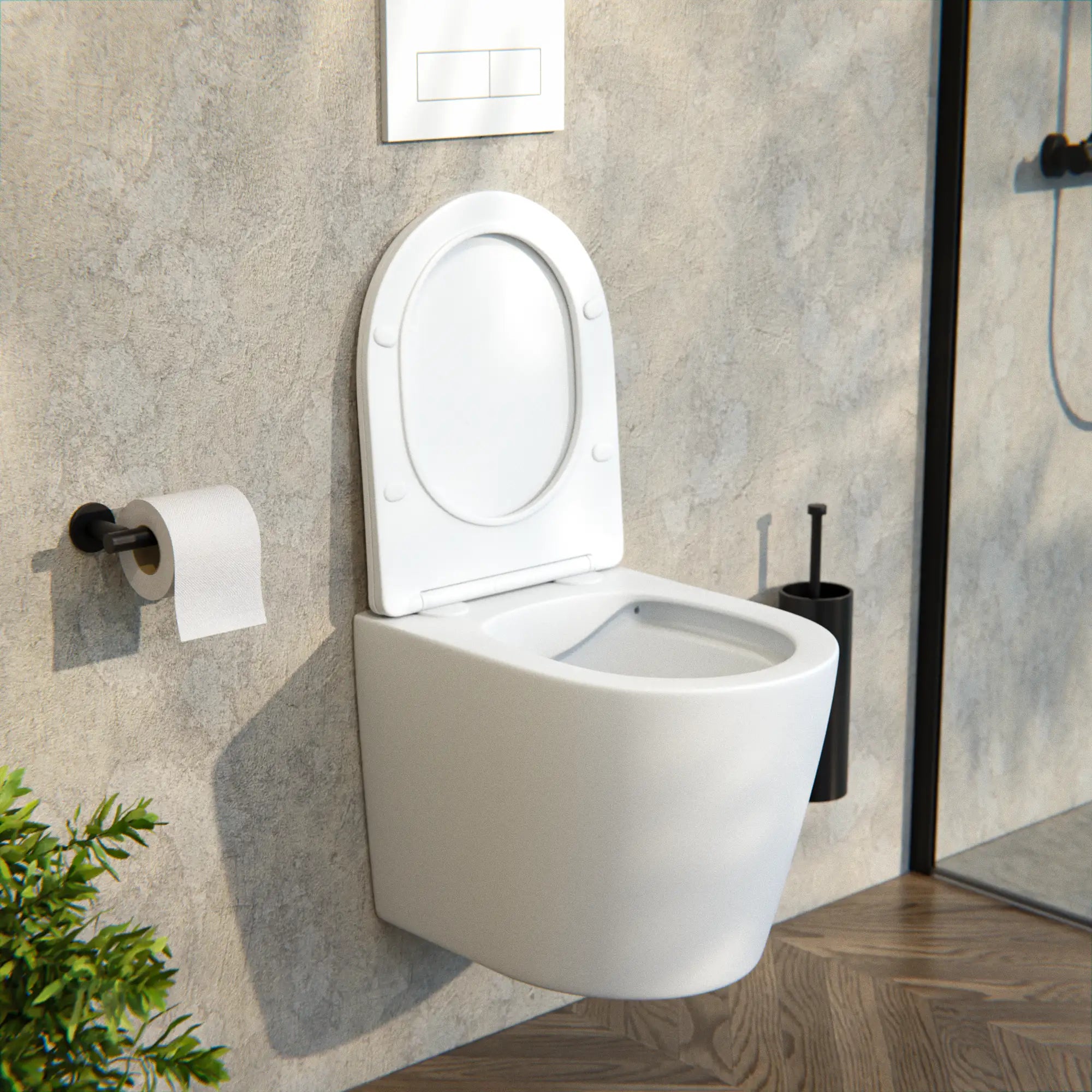 Væghængt toilet Varo - Randløs - Soft-close sæde - Mat hvid