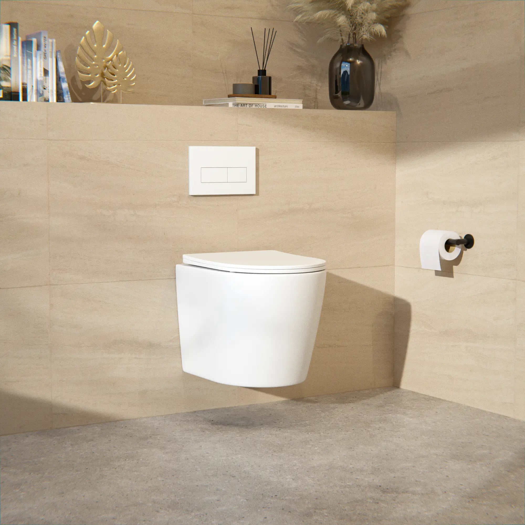 Væghængt toilet Varo - Randløs - Soft-close sæde - Mat hvid