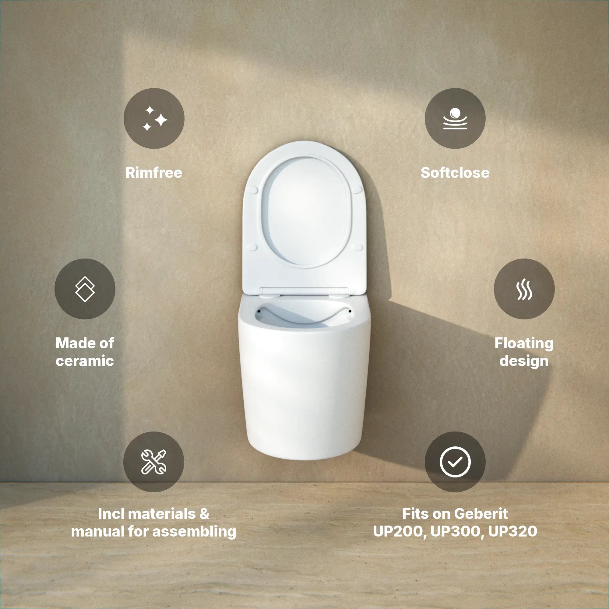 Væghængt toilet Varo - Randløs - Soft-close sæde - Mat hvid